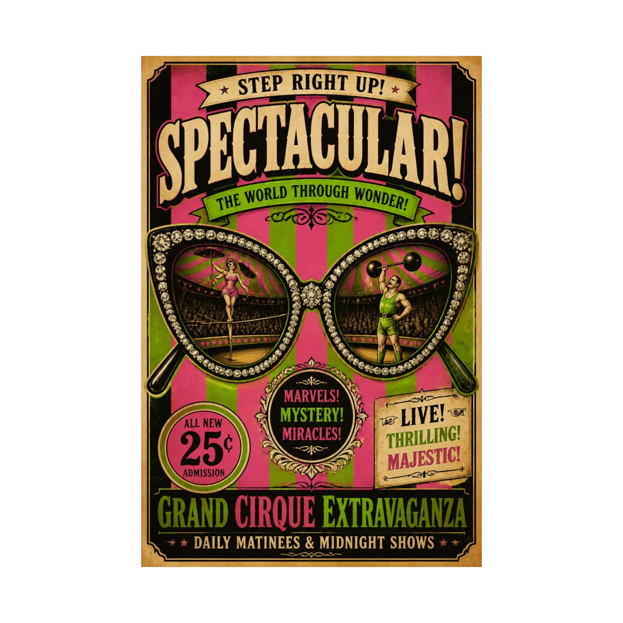 Sunglasses Circus Ring Wall Art Poster 24×36 Vintage Circus Bedroom Decor Maximalist Print