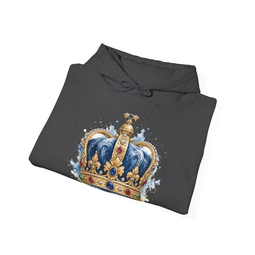 Matching Couple Sweatshirt - Crown & Shield Matching Couple Hooded Sweatshirt Watercolor Art His Hers Engagement Gift - Design A