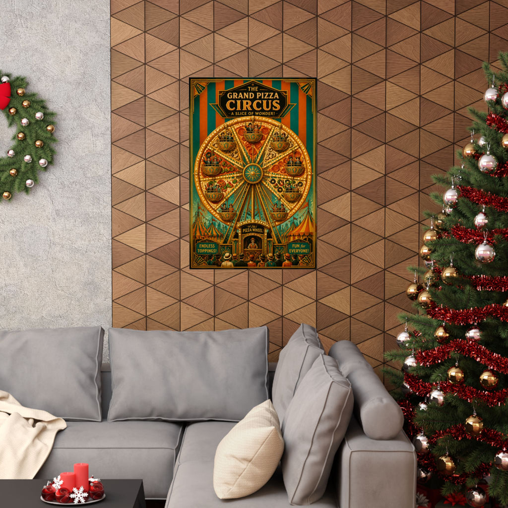 Pizza Ferris Wheel Wall Art Poster 24×36 Art Deco Bar Area Decor Maximalist Print