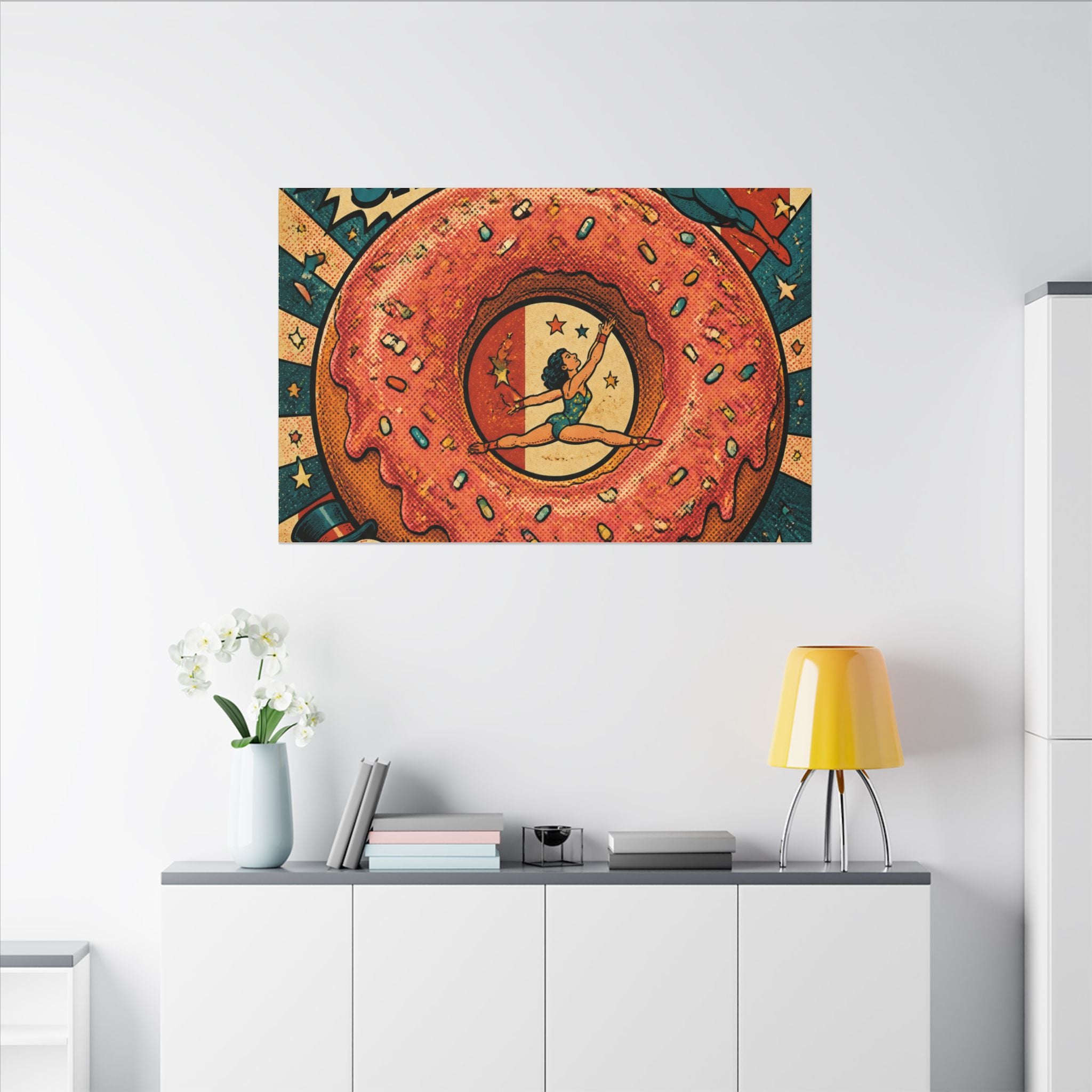 Donut Circus Ring Wall Art Canvas 24×36 Pop Art Restaurant Decor Maximalist Print
