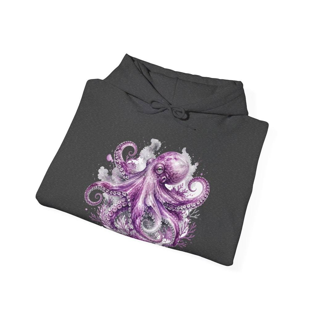 Matching Couple Sweatshirt - Octopus & Jellyfish Matching Couple Hooded Sweatshirt Watercolor Art His Hers Engagement Gift - Design A