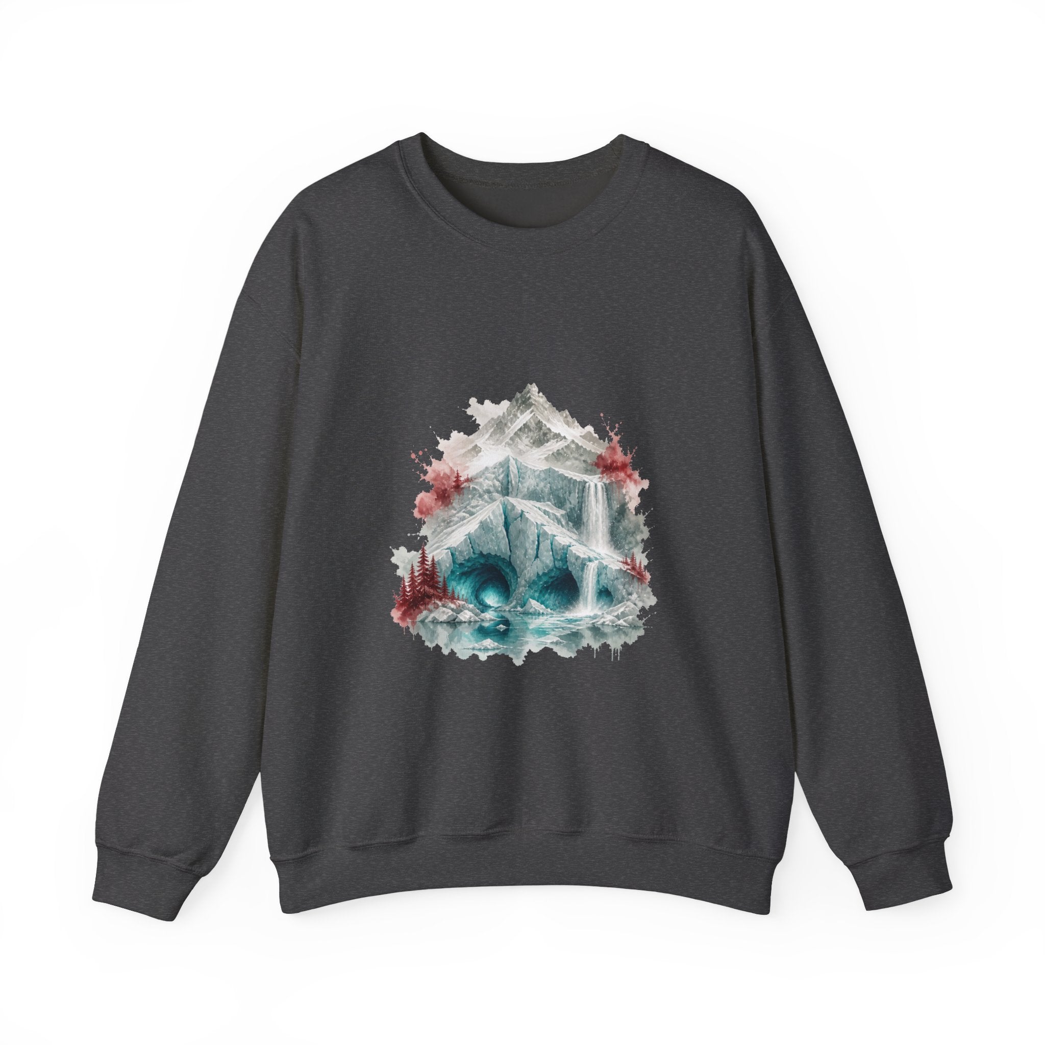 Matching Couple Sweatshirt - Volcano & Glacier Matching Couple Premium Fleece Sweatshirt Watercolor Art His Hers Birthday Gift - Design B