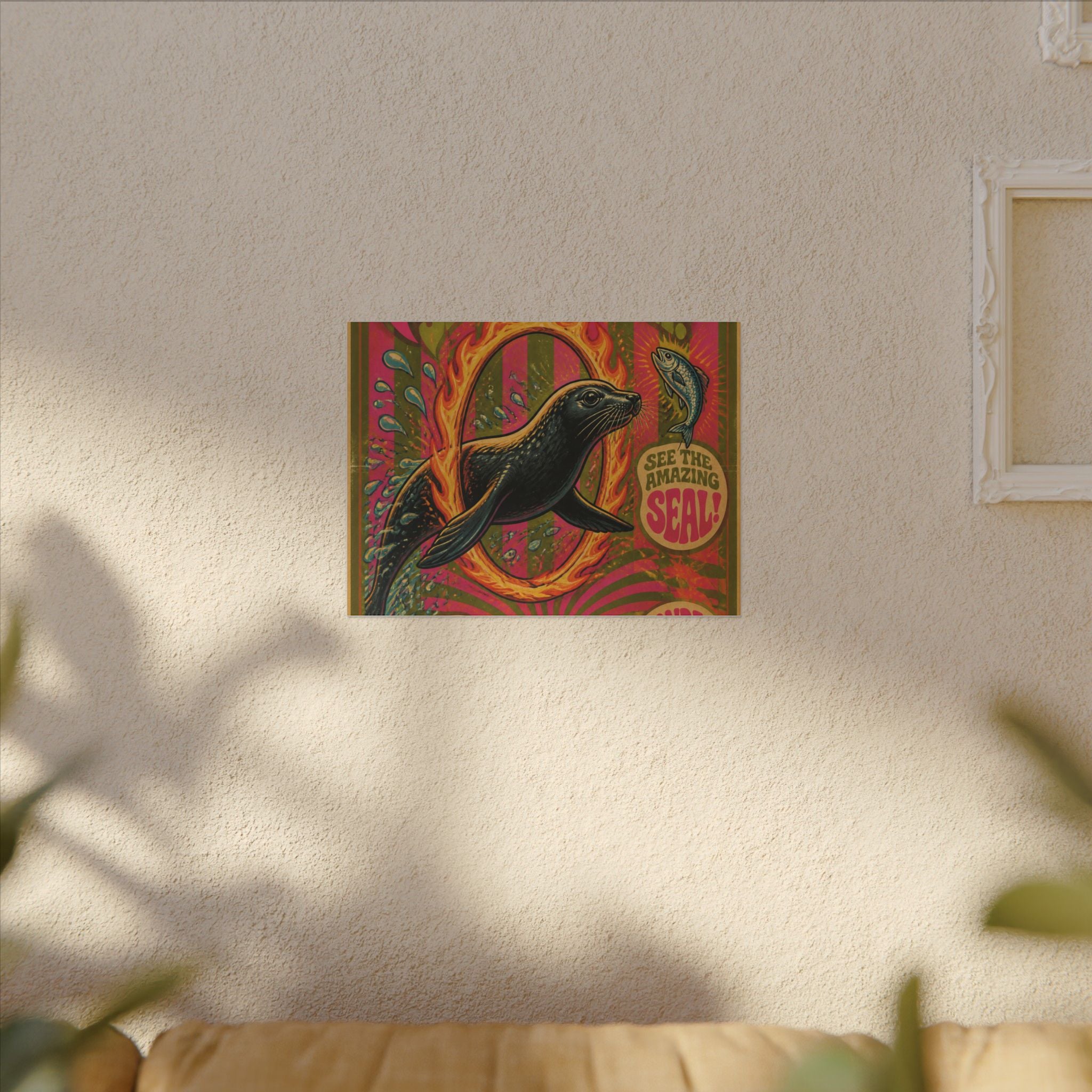 Seal Fire Hoop Wall Art Canvas 24×36 Psychedelic Dining Room Decor Maximalist Print