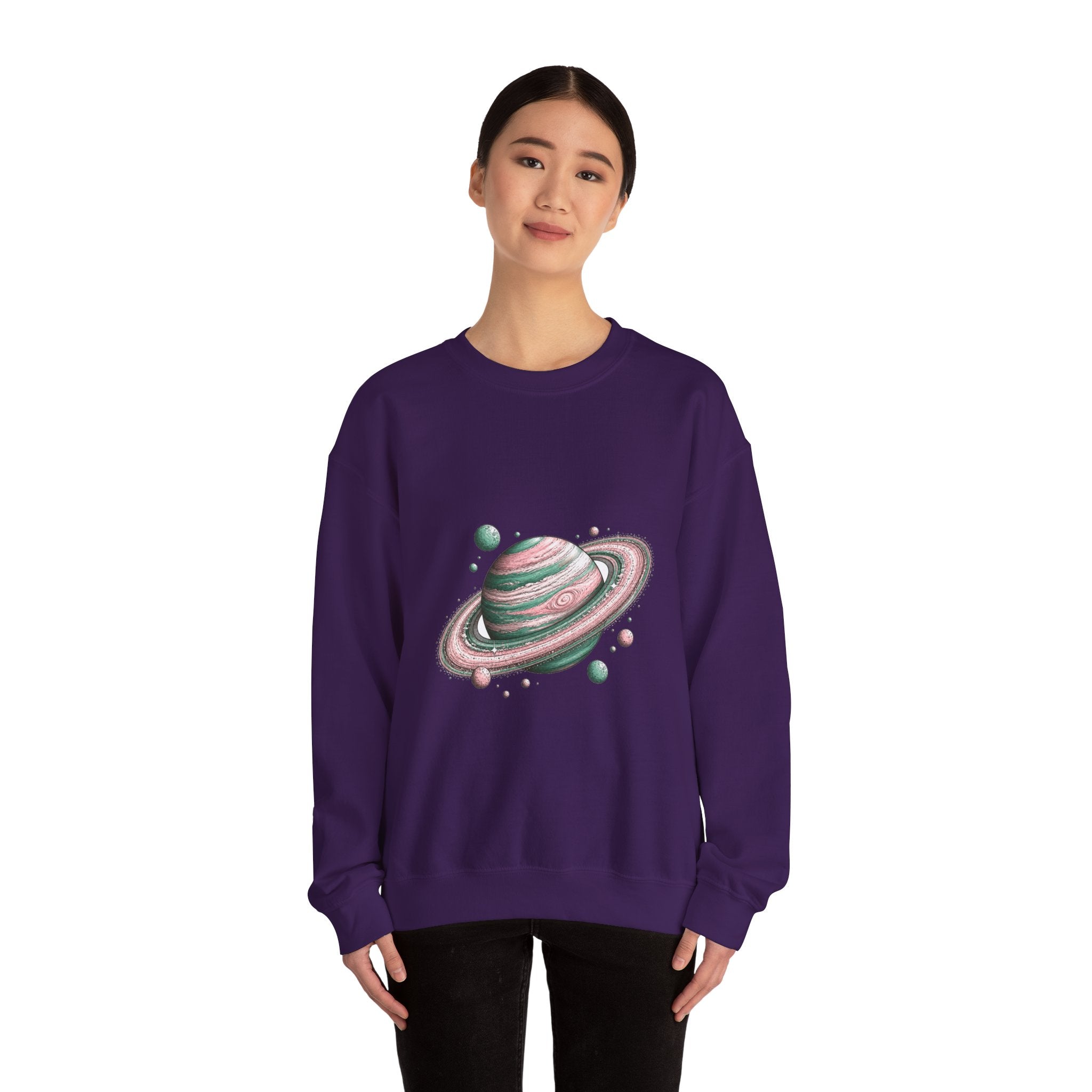 Matching Couple Sweatshirt - Astronaut & Planet Matching Couple Premium Fleece Sweatshirt Hand-Drawn Art His Hers Anniversary Gift - Design B