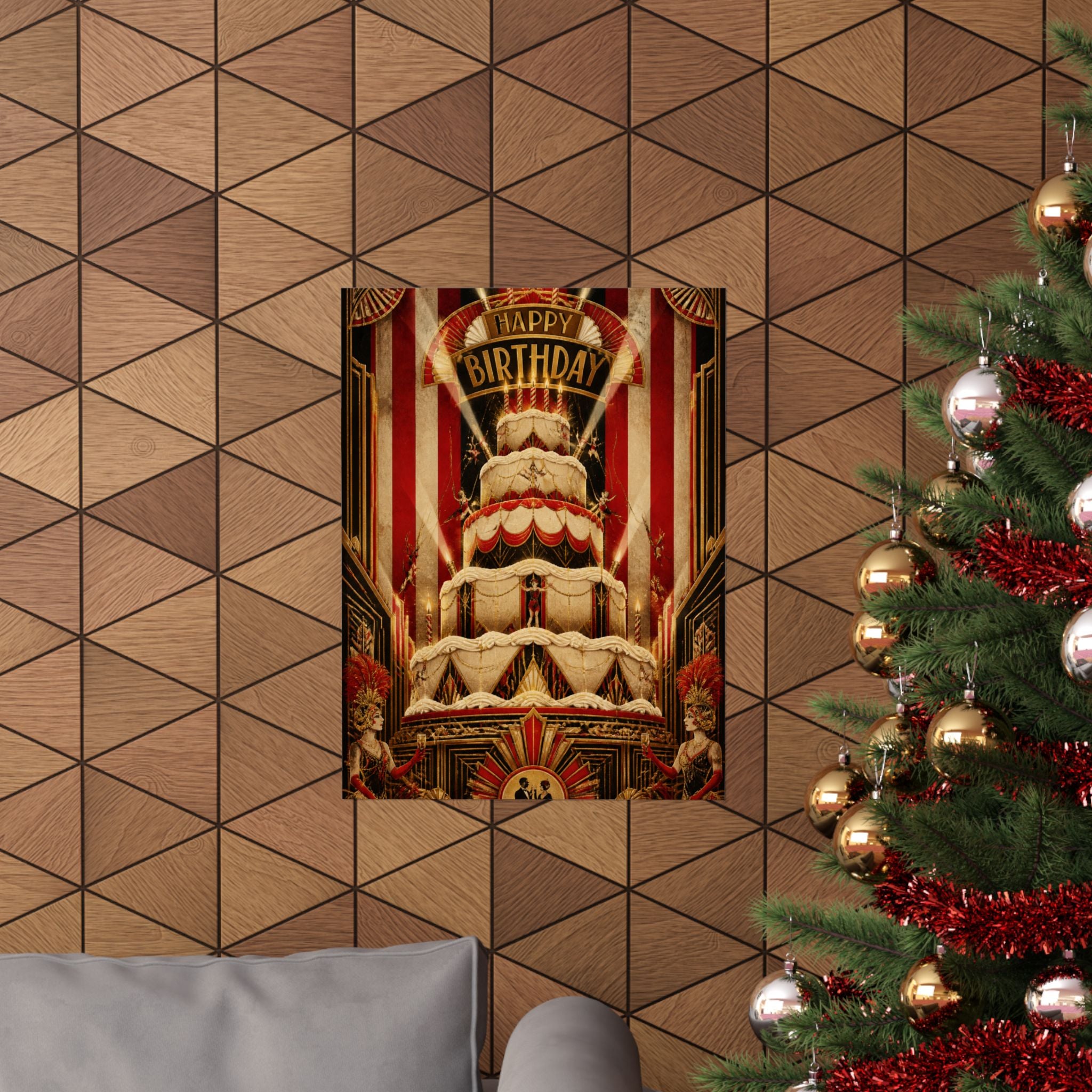 Birthday Cake Trapeze Wall Art Poster 18×24 Art Deco Entryway Decor Maximalist Print