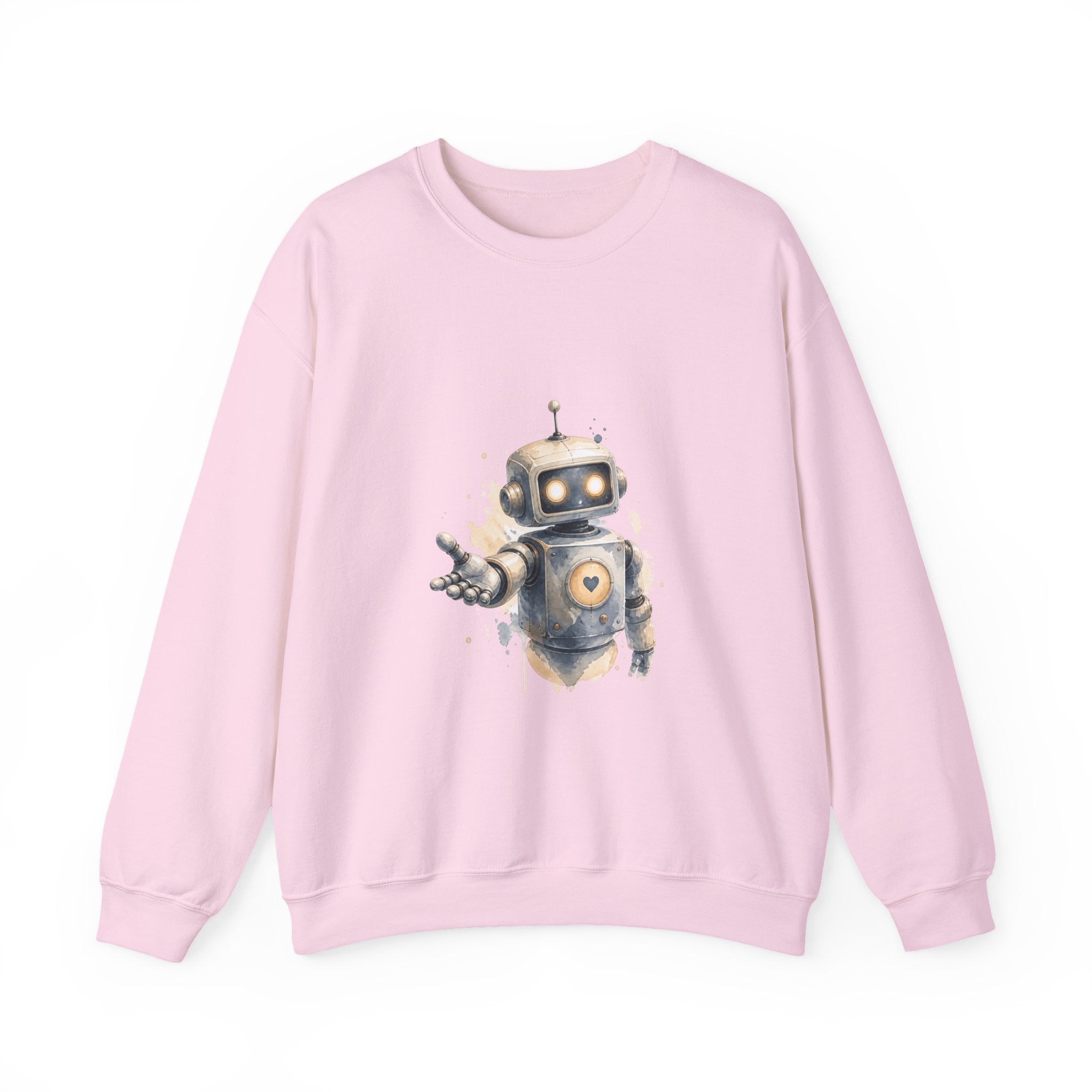 Matching Couple Sweatshirt - Robot & Heart Matching Couple Comfort Colors Crew Watercolor Art His Hers Birthday Gift - Design A