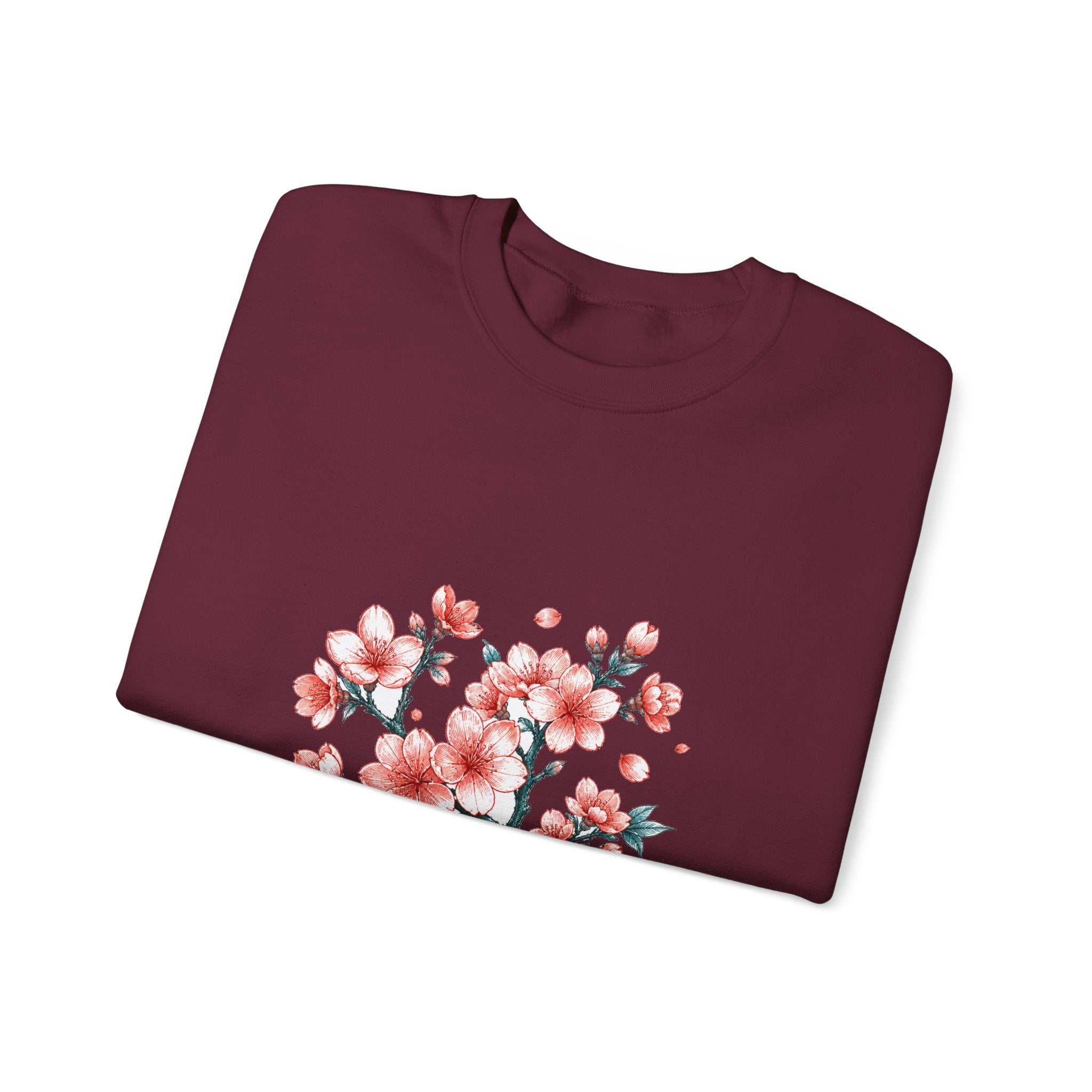 Matching Couple Sweatshirt - Cherry Blossom & Maple Leaf Matching Couple Premium Fleece Sweatshirt Hand-Drawn Art His Hers Anniversary Gift - Design A