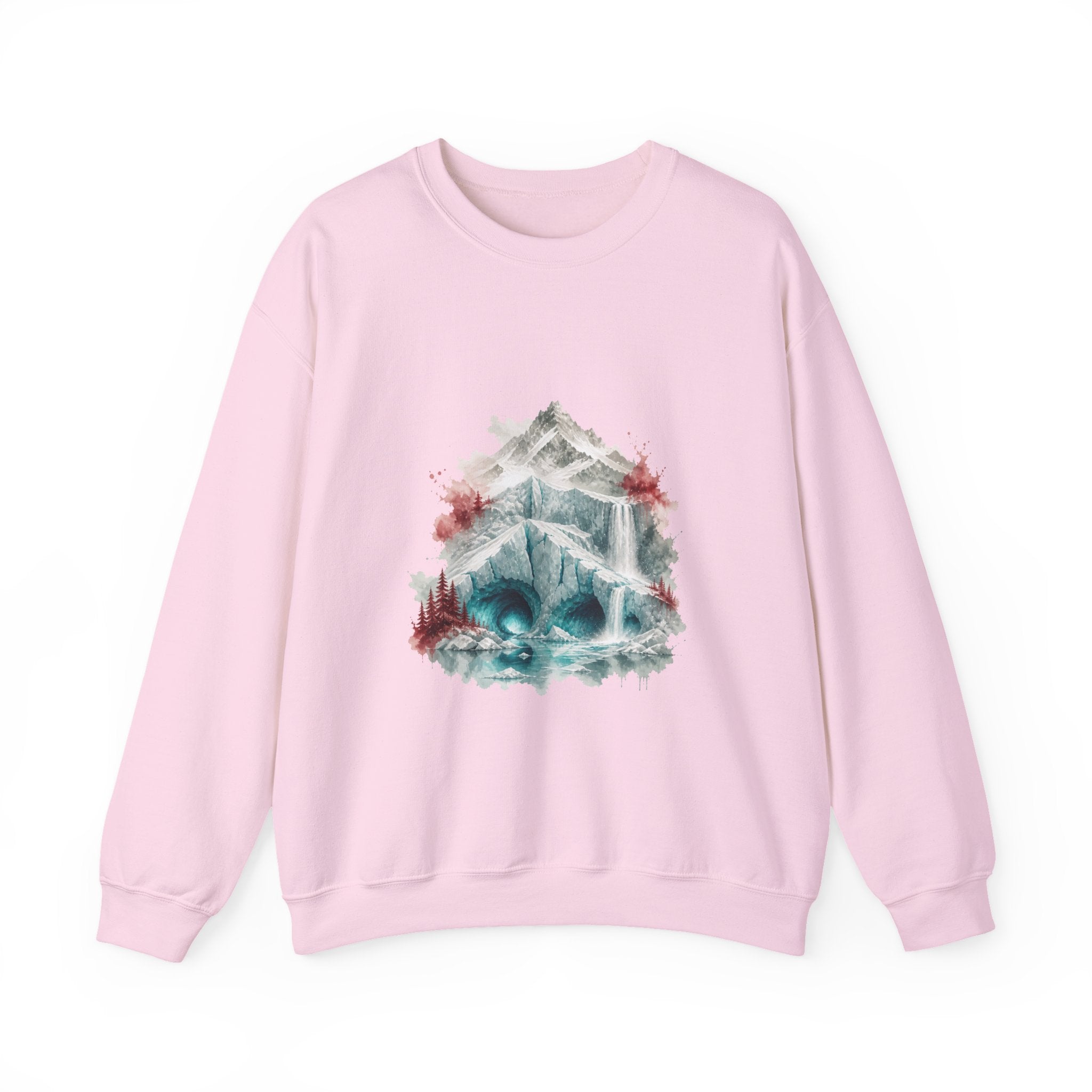 Matching Couple Sweatshirt - Volcano & Glacier Matching Couple Premium Fleece Sweatshirt Watercolor Art His Hers Birthday Gift - Design B