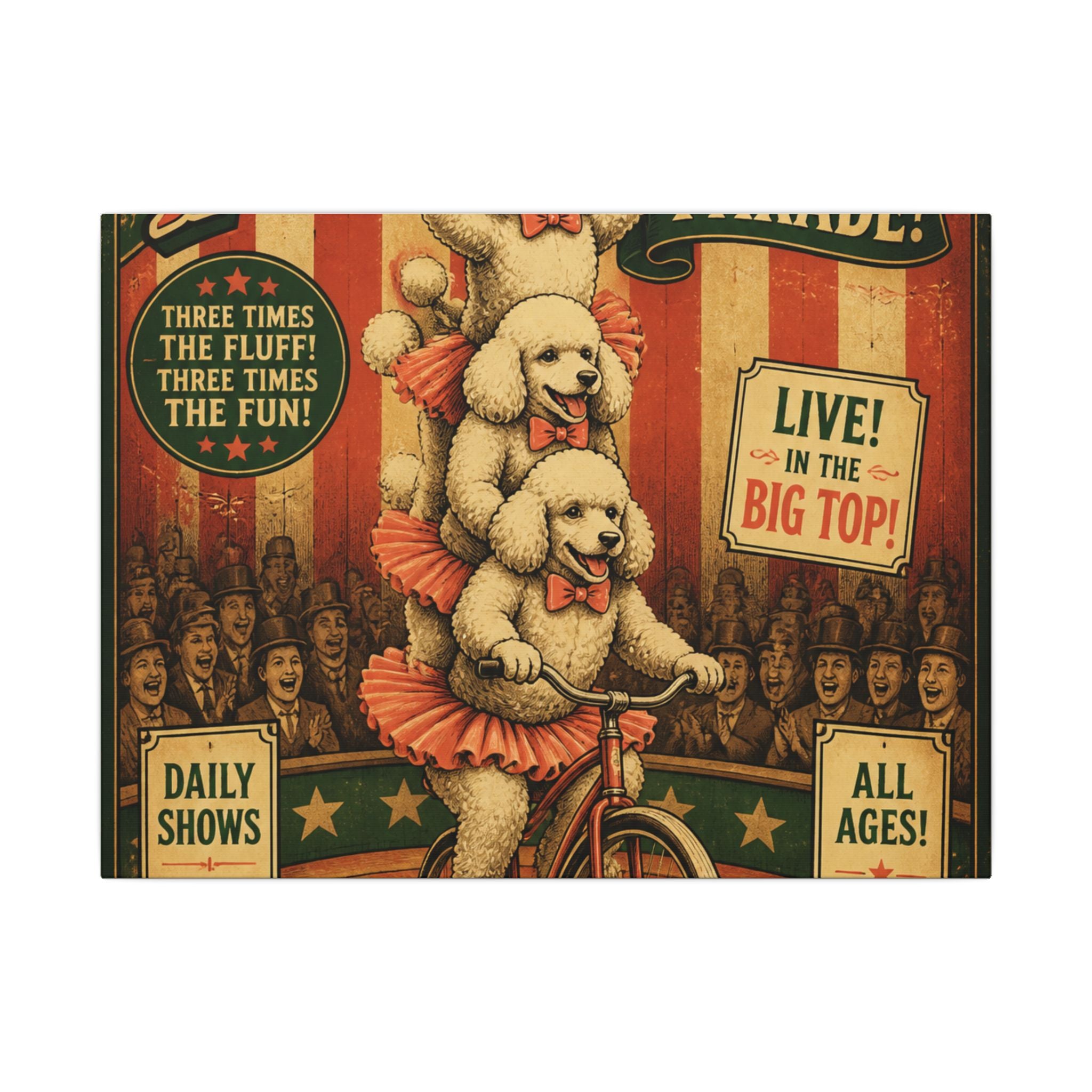 Poodle Stack Bicycle Wall Art Canvas 24×36 Vintage Circus Bedroom Decor Maximalist Print