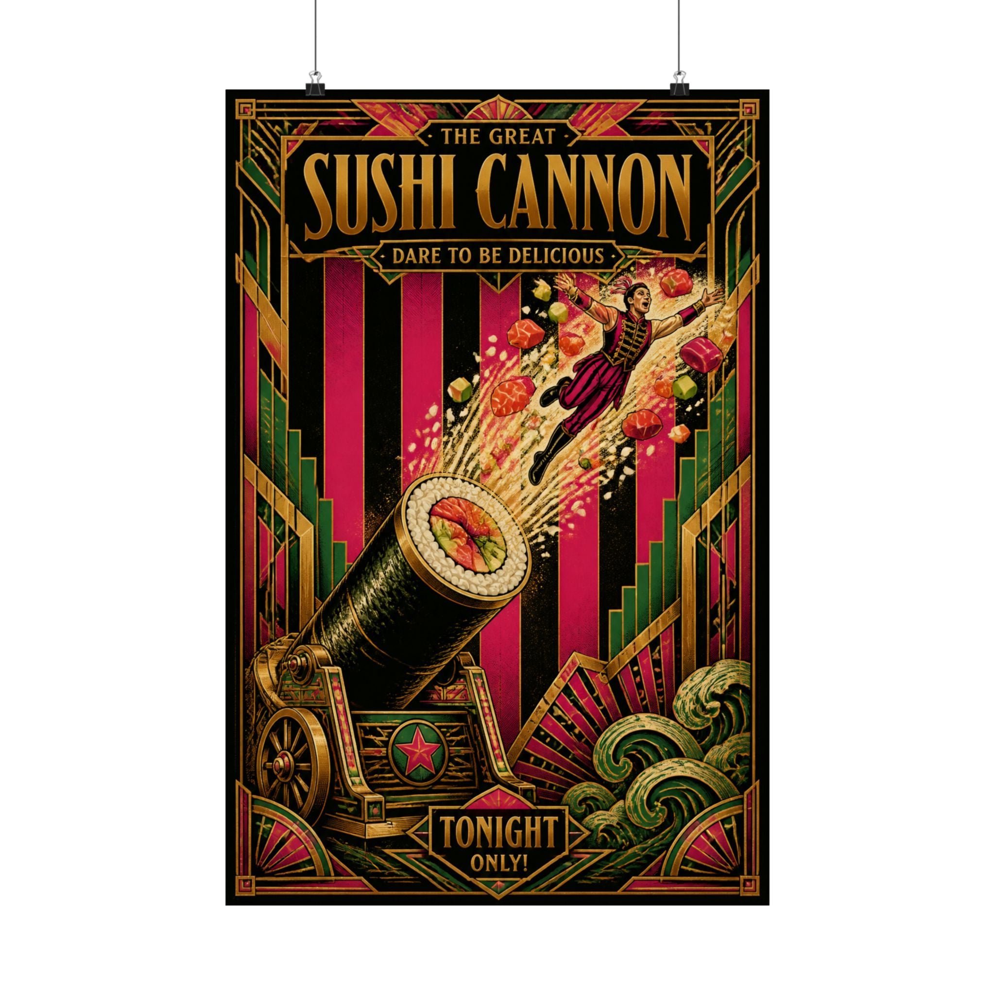 Sushi Roll Cannon Wall Art Poster 24×36 Art Deco Bar Area Decor Maximalist Print
