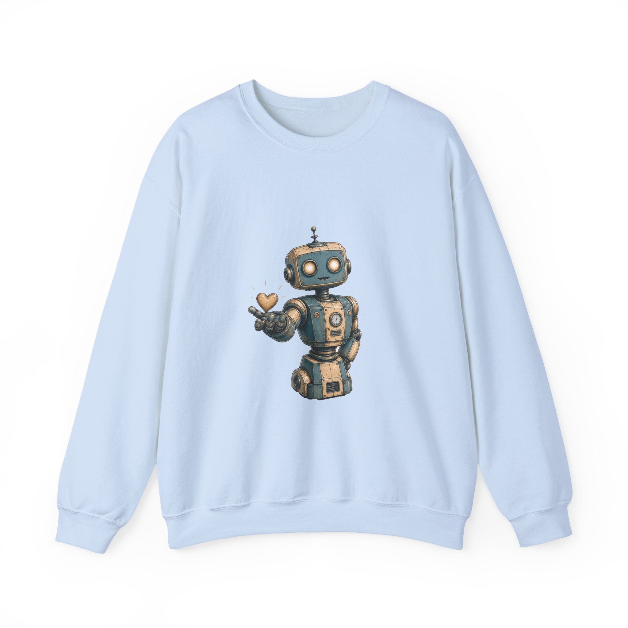 Matching Couple Sweatshirt - Robot & Heart Matching Couple Premium Fleece Sweatshirt Hand-Drawn Art His Hers Anniversary Gift - Design A