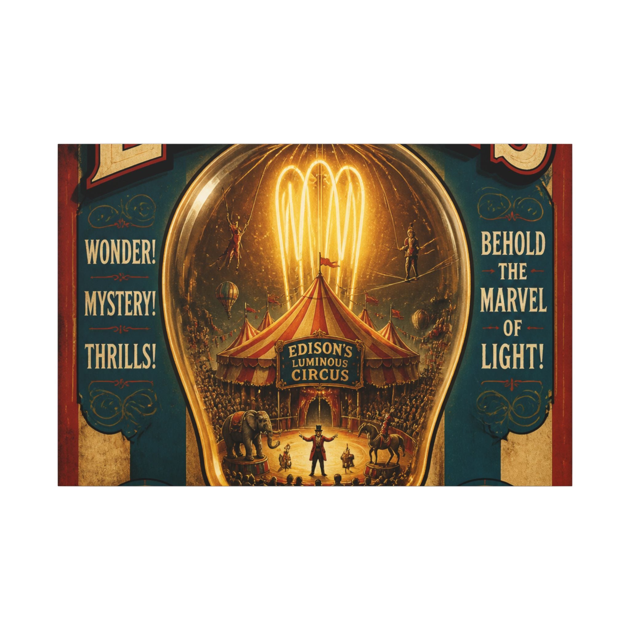 Light Bulb Circus Wall Art Canvas 24×36 Vintage Circus Bedroom Decor Maximalist Print