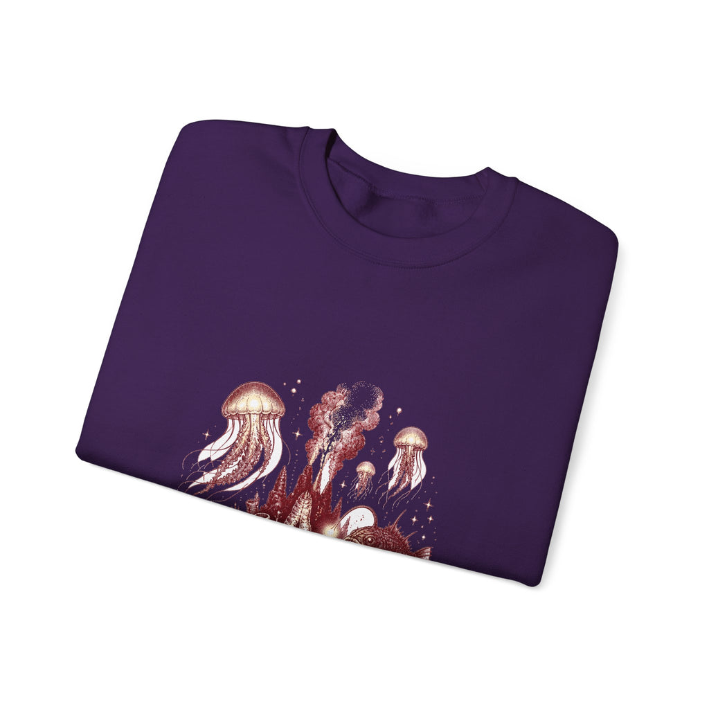 Matching Couple Sweatshirt - Coral Reef & Deep Sea Matching Couple Premium Fleece Sweatshirt Hand-Drawn Art His Hers Anniversary Gift - Design B