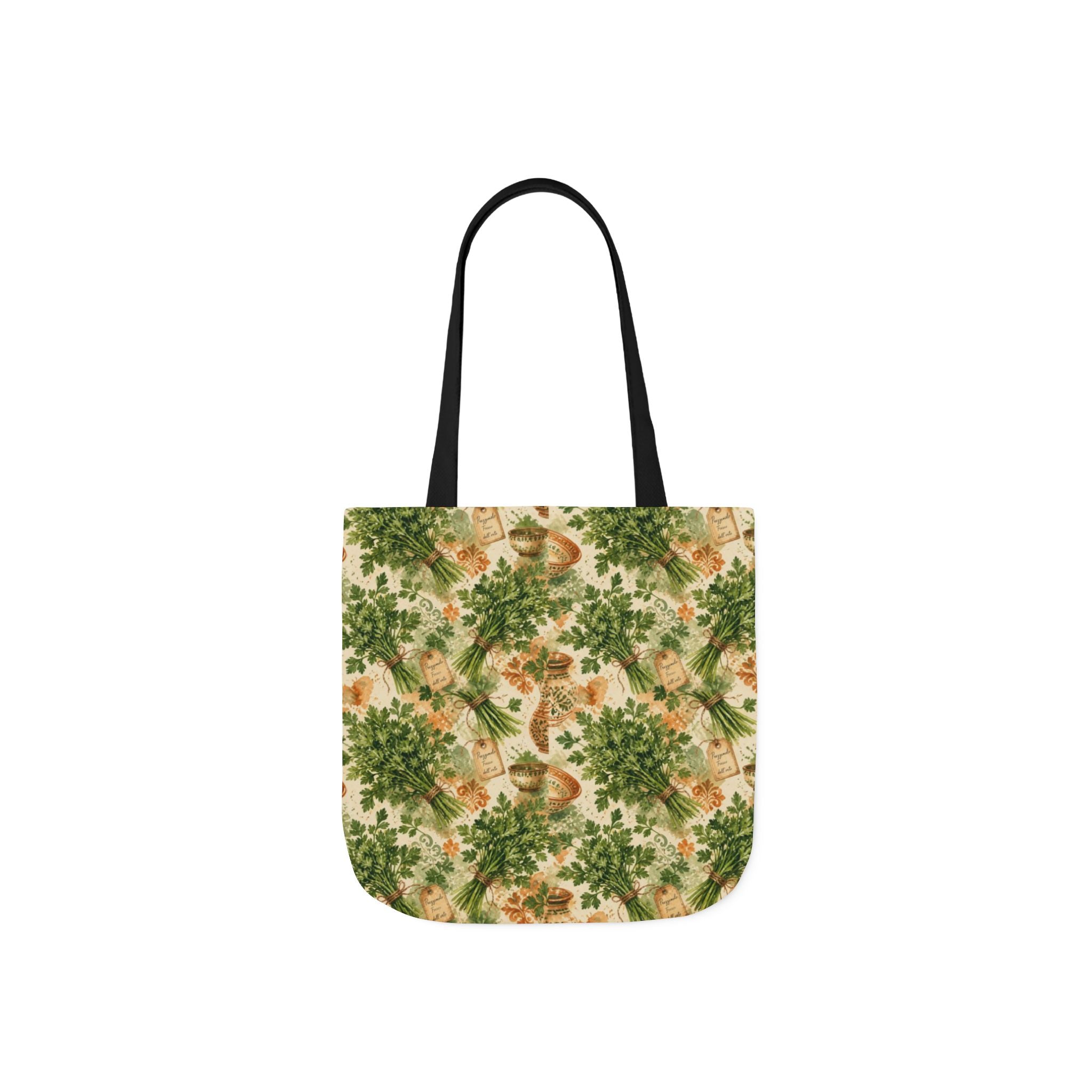 Fresh Parsley Canvas Tote Bag Mediterranean Kitchen Watercolor Splash Design Italian Cottagecore Gift