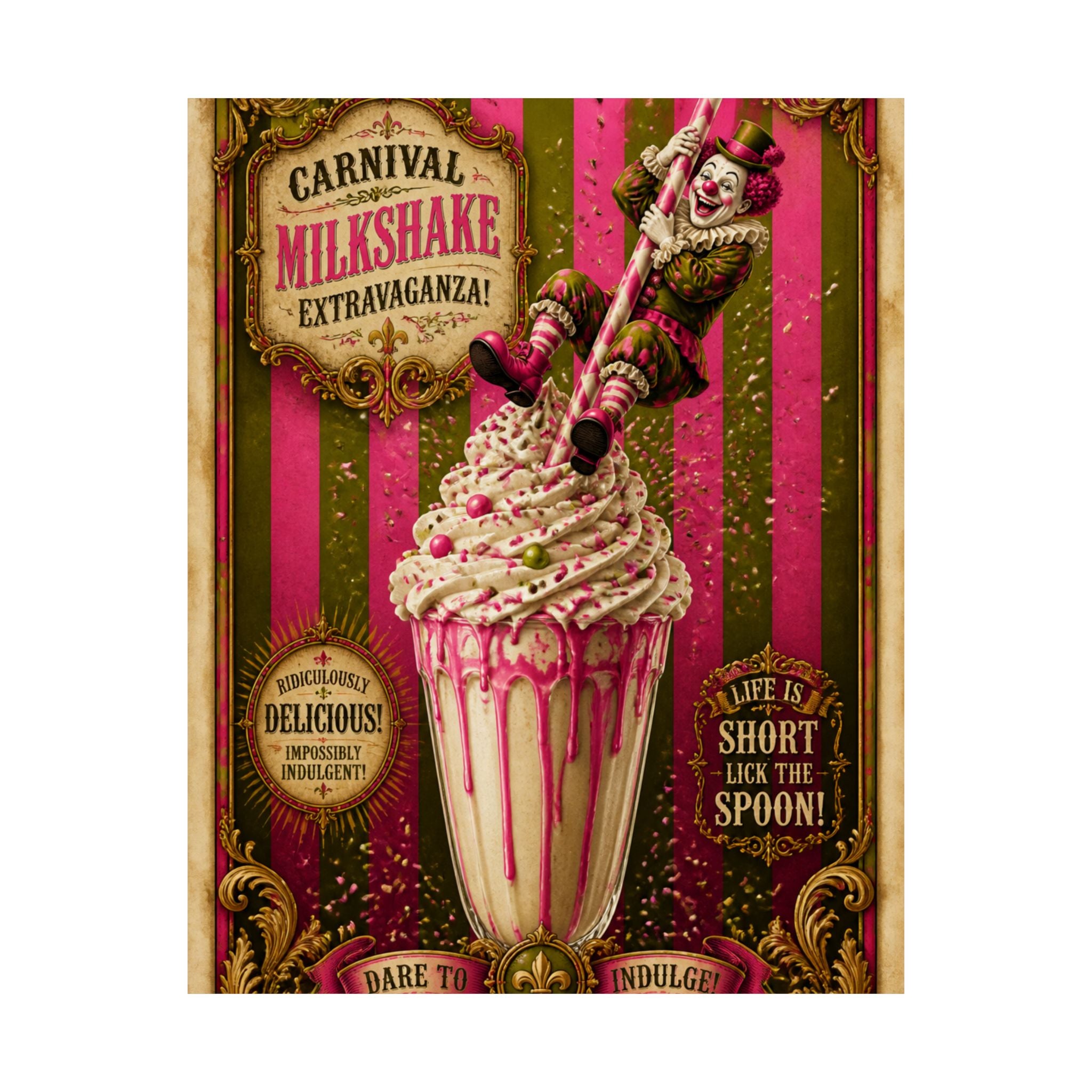 Milkshake Slide Clown Wall Art Poster 18×24 Baroque Home Office Decor Maximalist Print