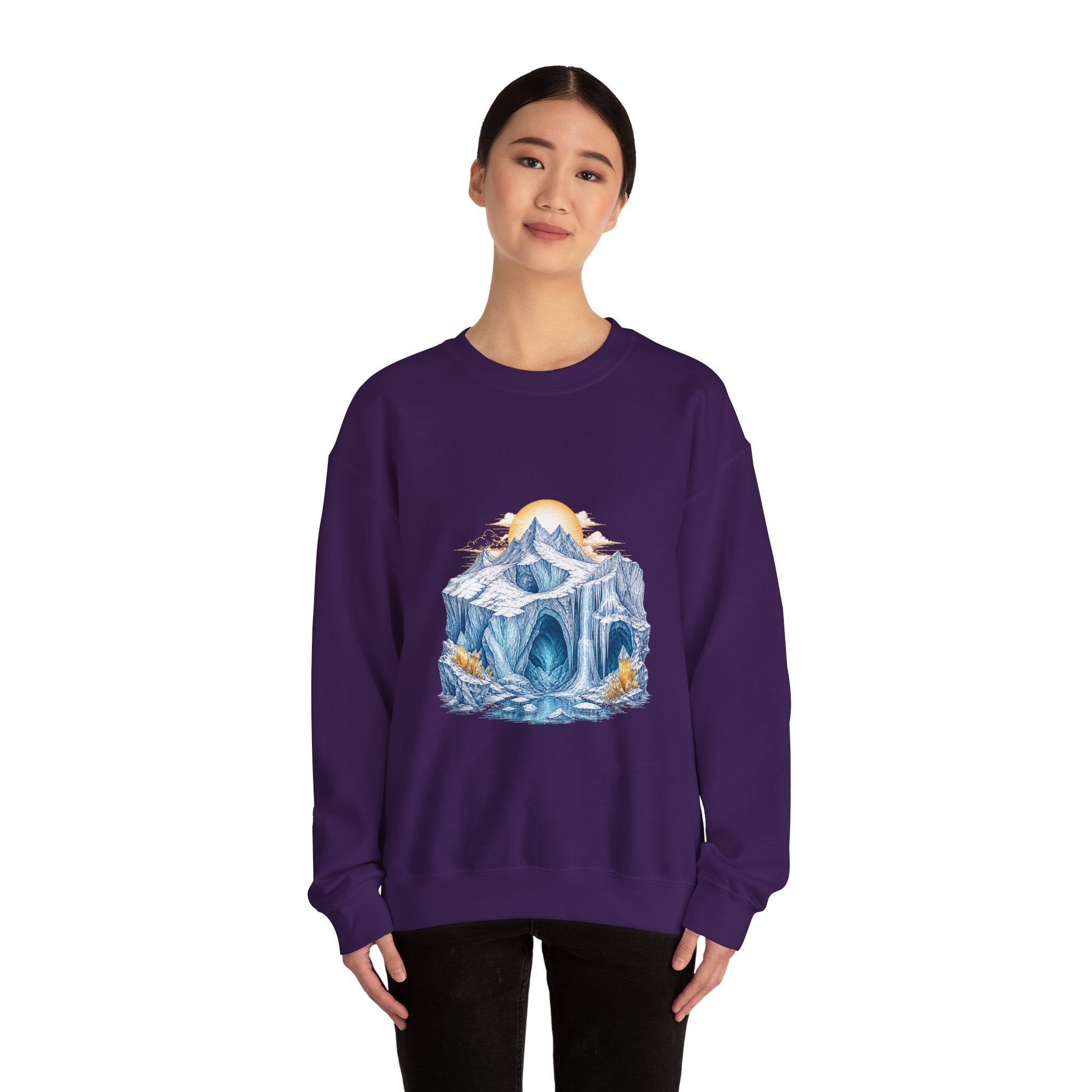 Matching Couple Sweatshirt - Volcano & Glacier Matching Couple Crewneck Sweatshirt Hand-Drawn Art His Hers Best Friend Gift - Design B