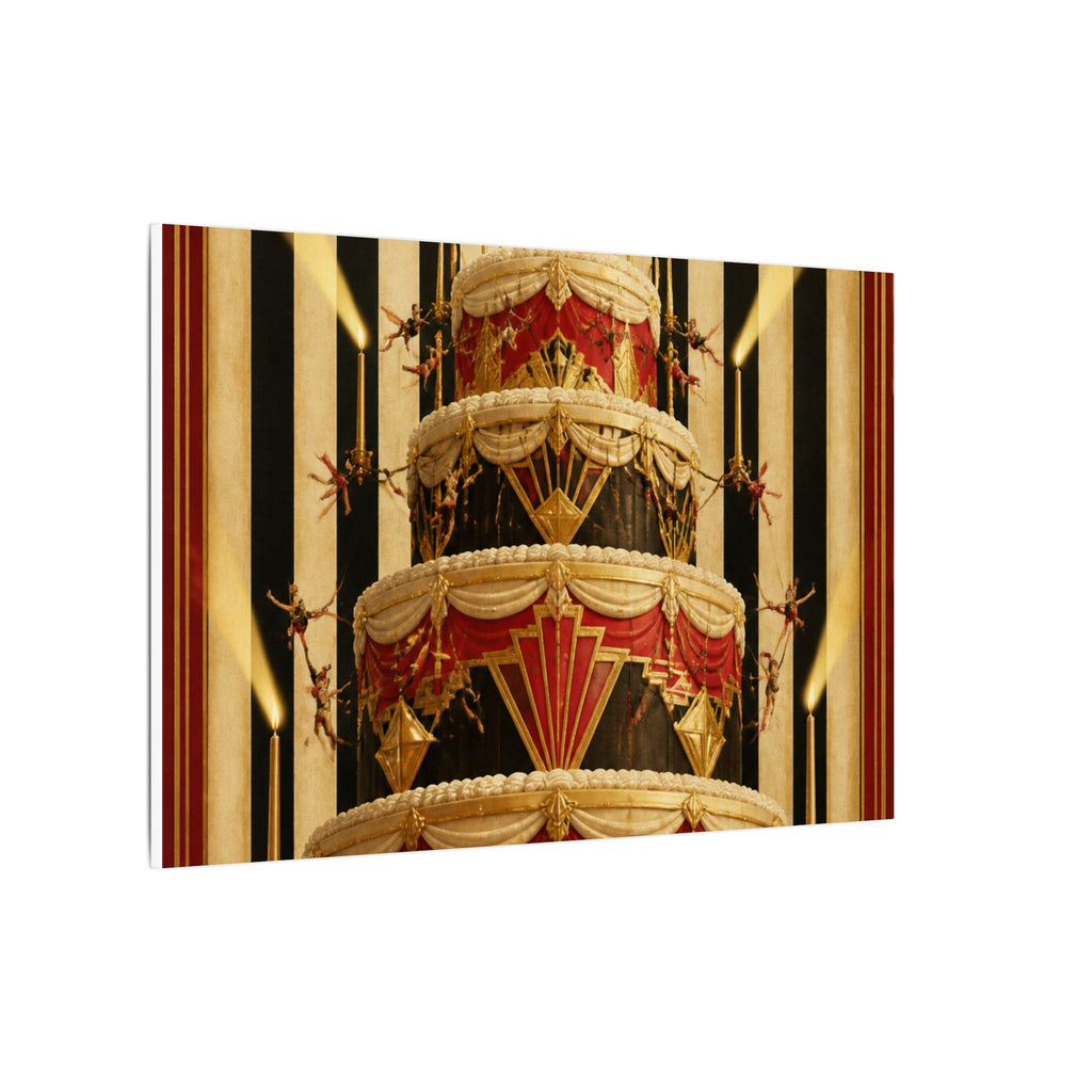 Birthday Cake Trapeze Wall Art Canvas 16×20 Art Deco Entryway Decor Maximalist Print