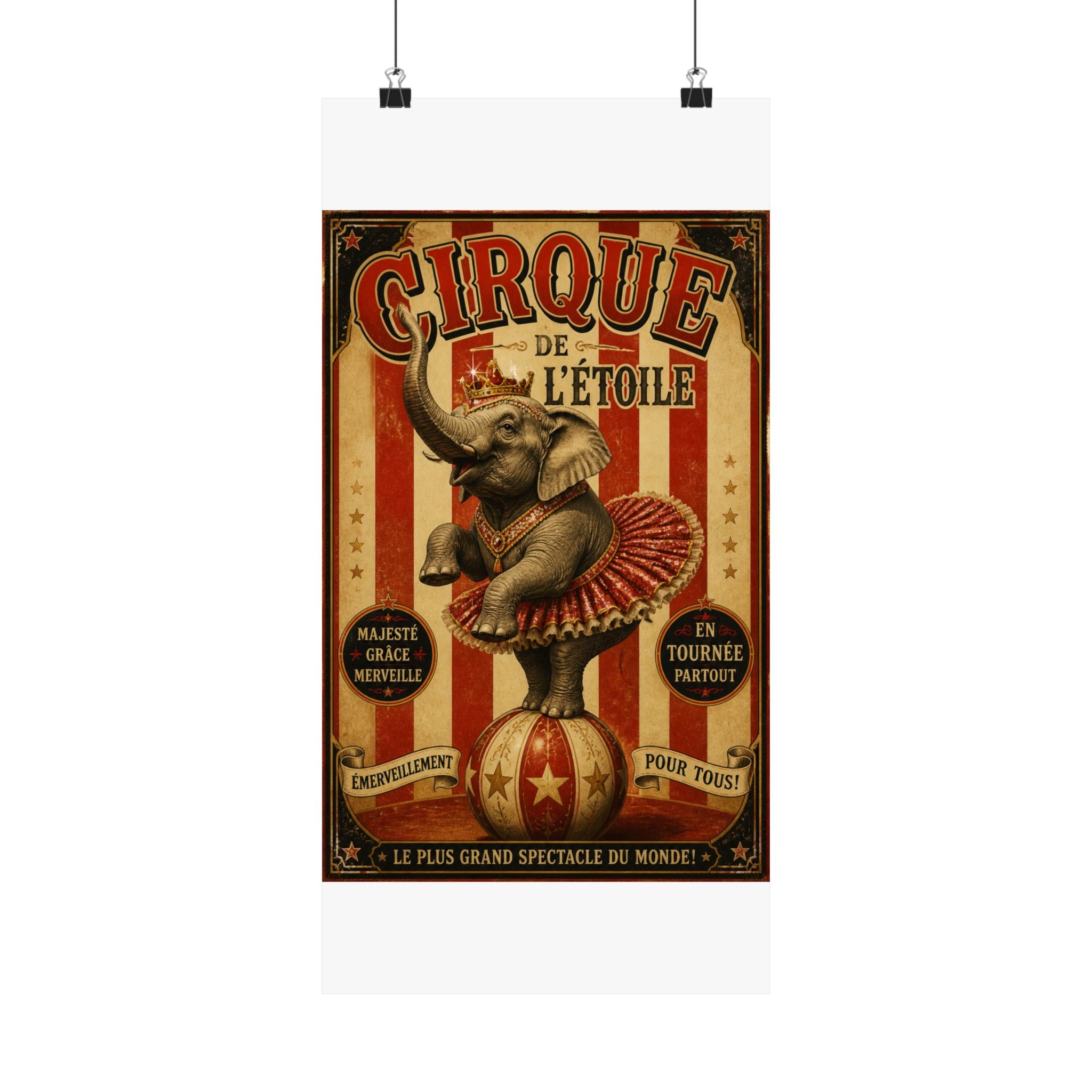 Elephant on Ball Wall Art Poster 18×24 Vintage Circus Kitchen Decor Maximalist Print