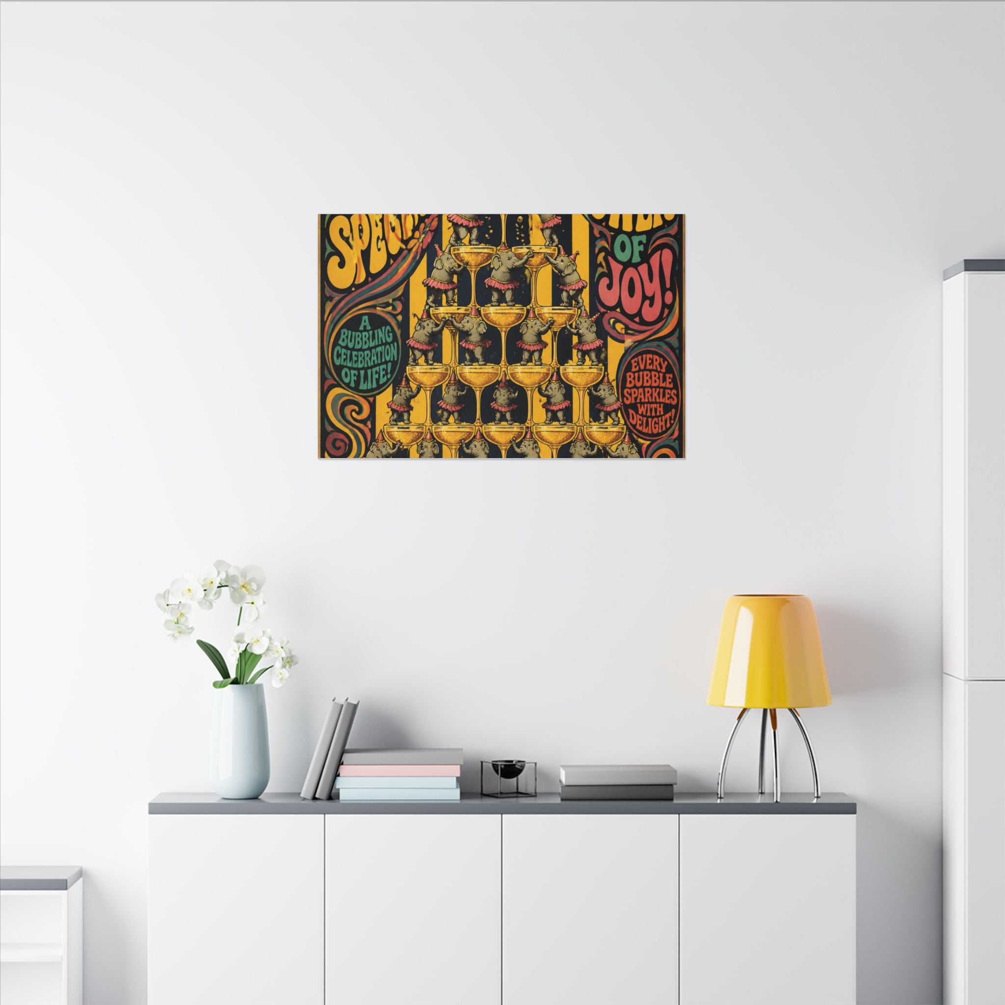 Champagne Tower Elephants Wall Art Canvas 24×36 Psychedelic Dining Room Decor Maximalist Print