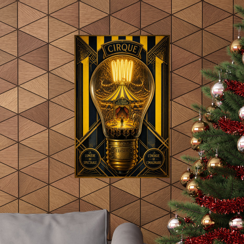 Light Bulb Circus Wall Art Poster 24×36 Art Deco Bar Area Decor Maximalist Print