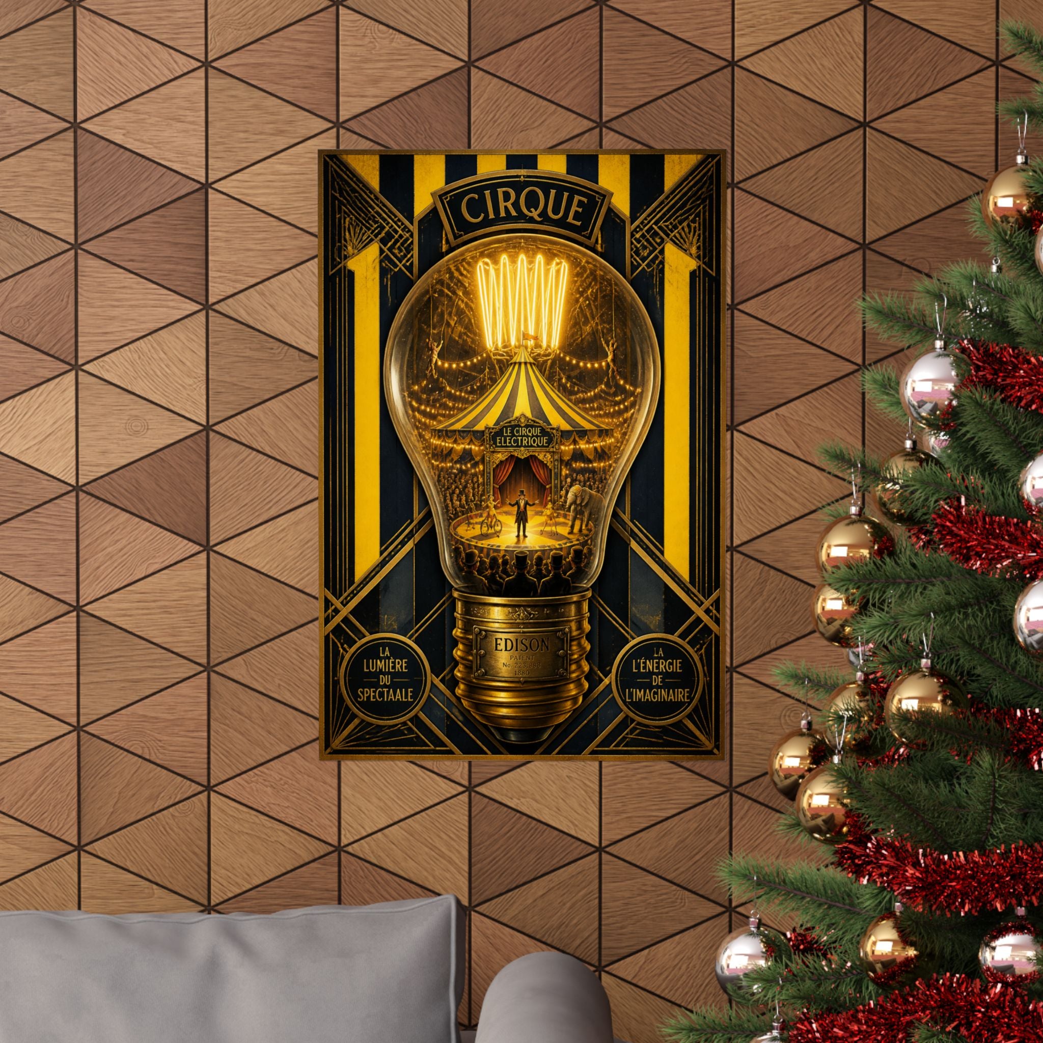 Light Bulb Circus Wall Art Poster 24×36 Art Deco Bar Area Decor Maximalist Print