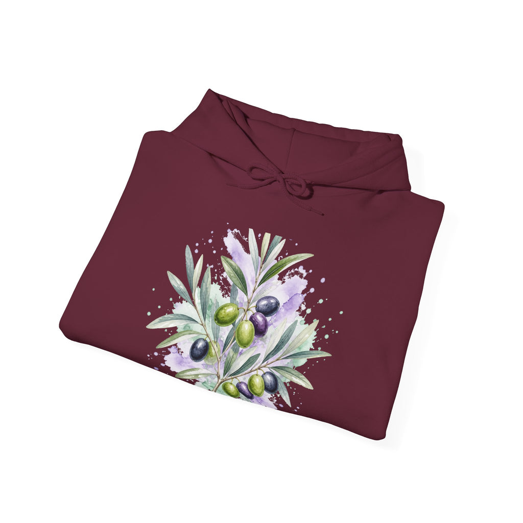 Matching Couple Sweatshirt - Olive Branch & Fig Matching Couple Hooded Sweatshirt Watercolor Art His Hers Engagement Gift - Design A
