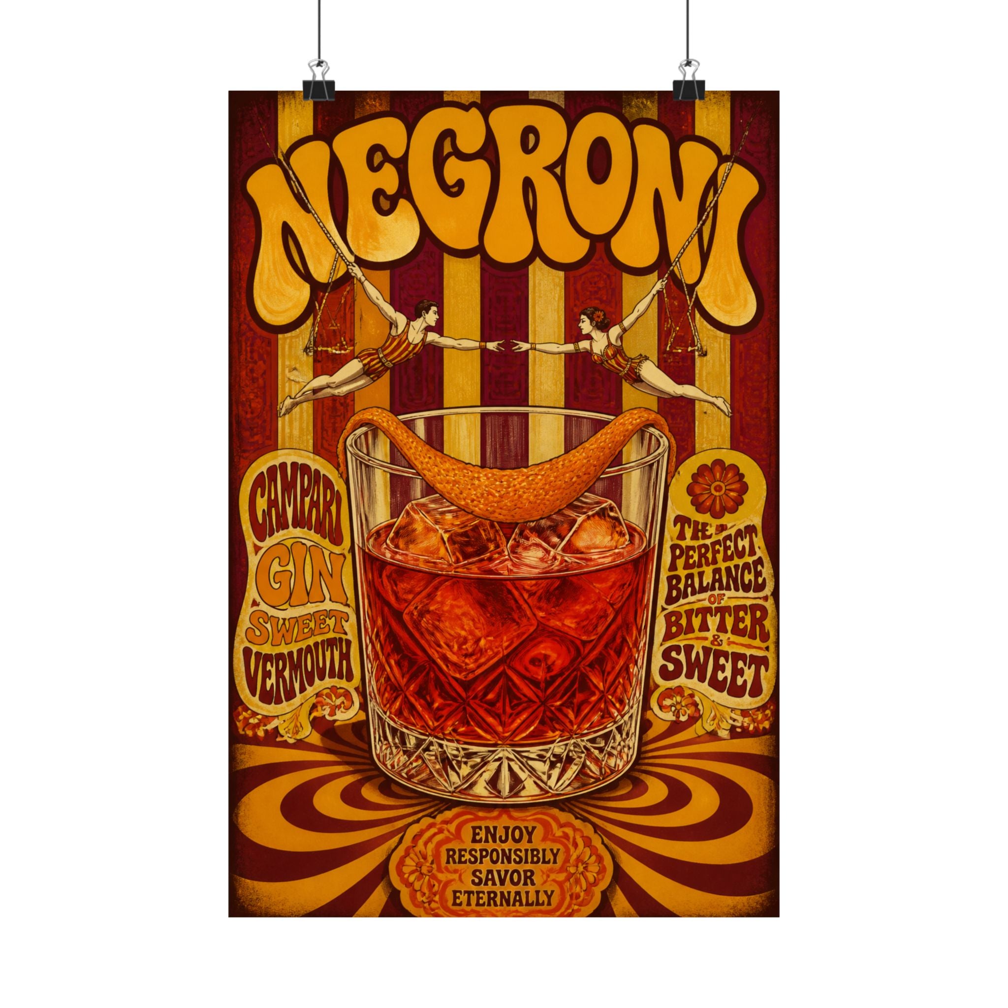 Negroni Trapeze Act Wall Art Poster 18×24 Psychedelic Cafe Decor Maximalist Print