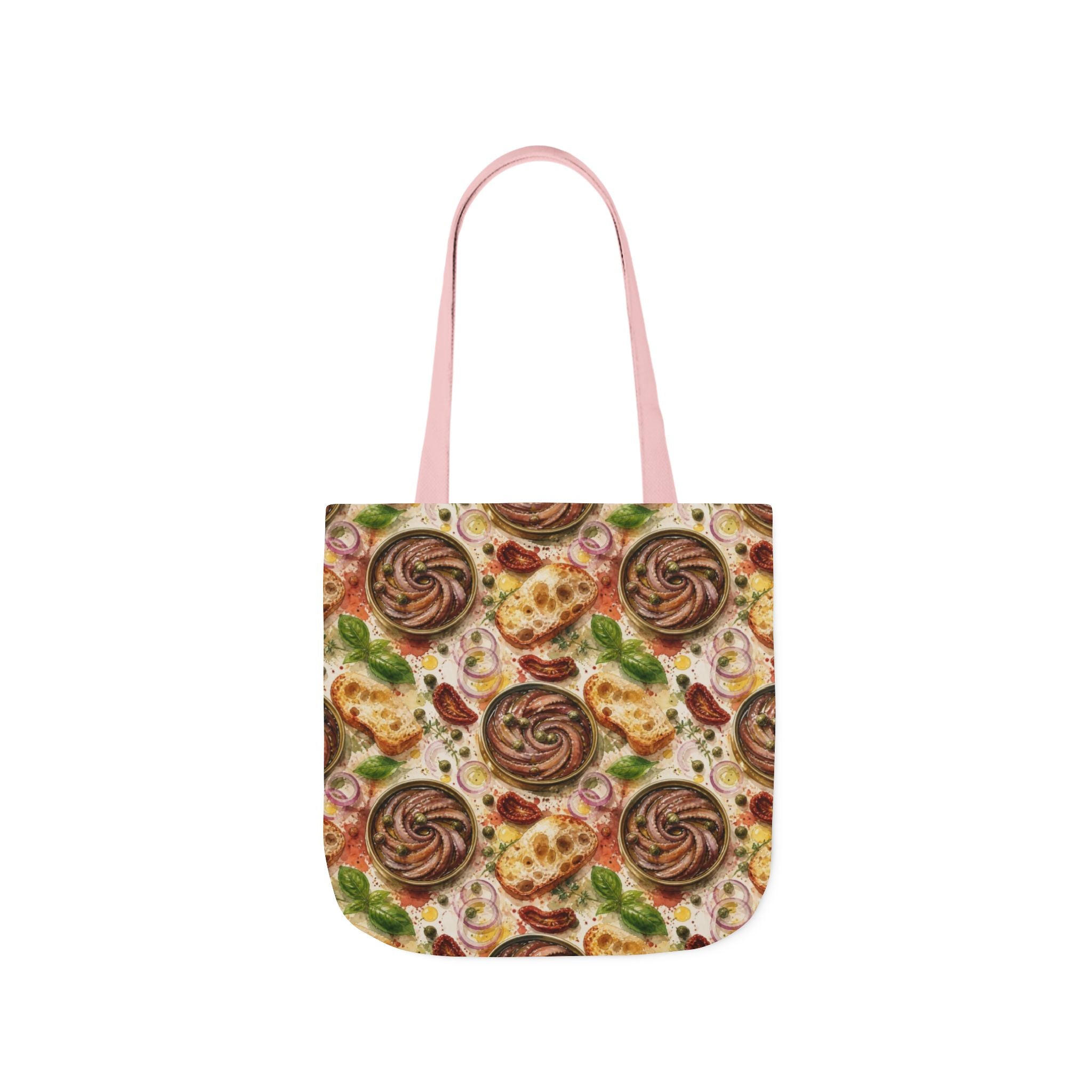 Anchovies & Capers Canvas Tote Bag Mediterranean Kitchen Watercolor Splash Design Italian Cottagecore Gift