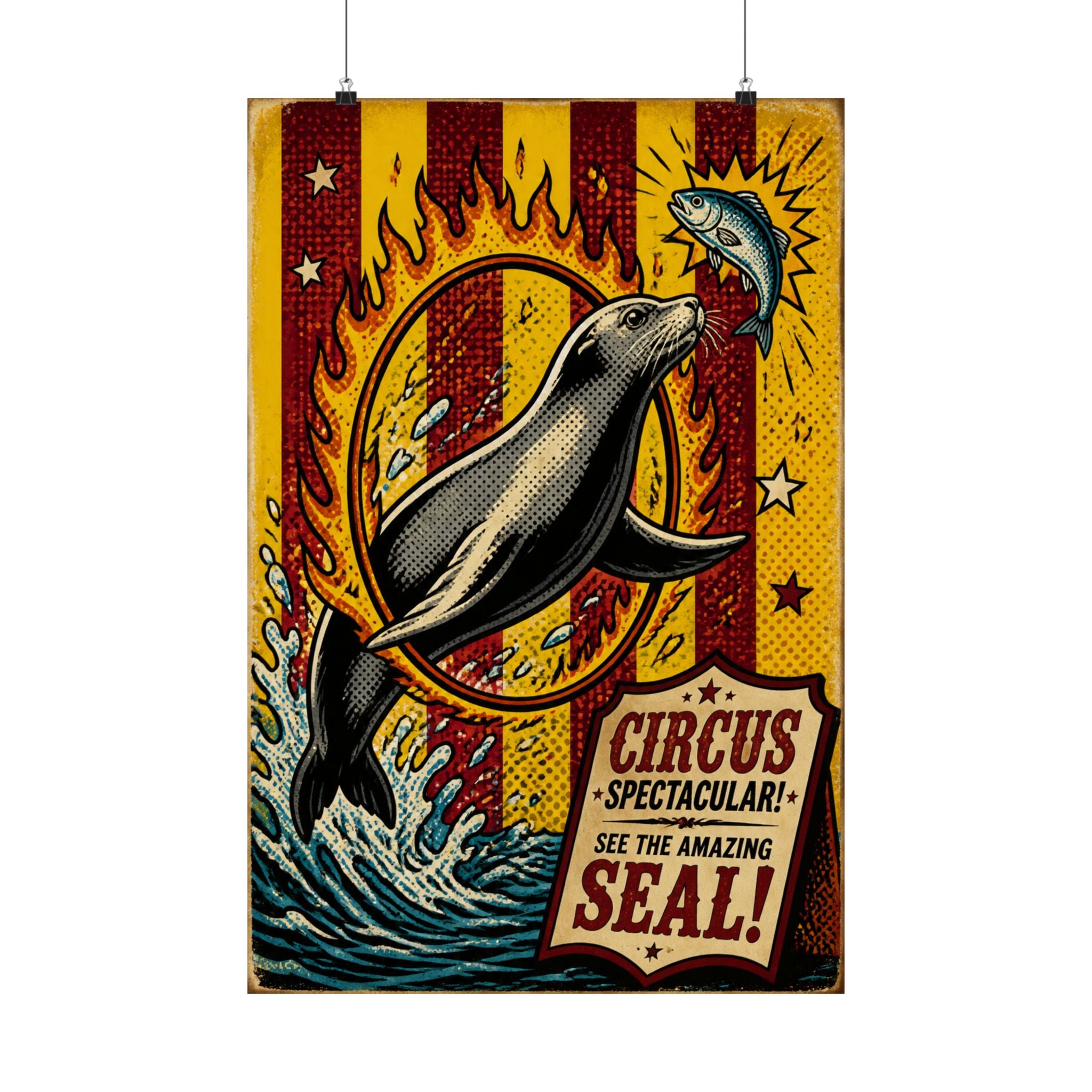 Seal Fire Hoop Wall Art Poster 18×24 Pop Art Living Room Decor Maximalist Print