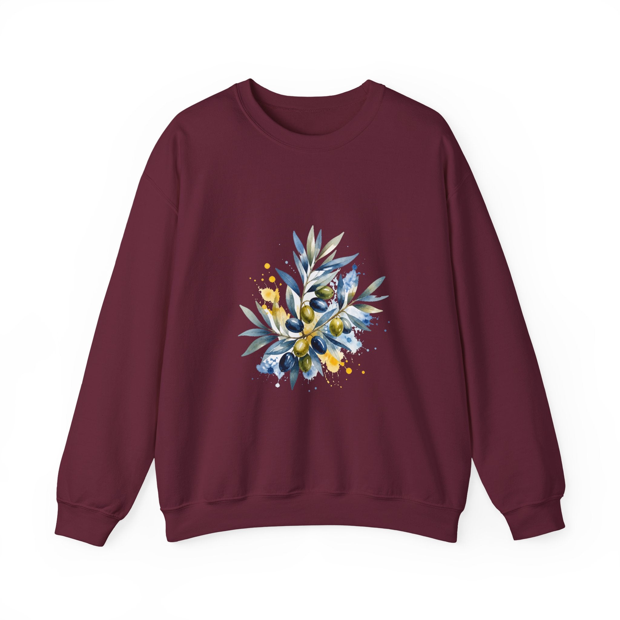 Matching Couple Sweatshirt - Olive Branch & Fig Matching Couple Premium Fleece Sweatshirt Watercolor Art His Hers Birthday Gift - Design A
