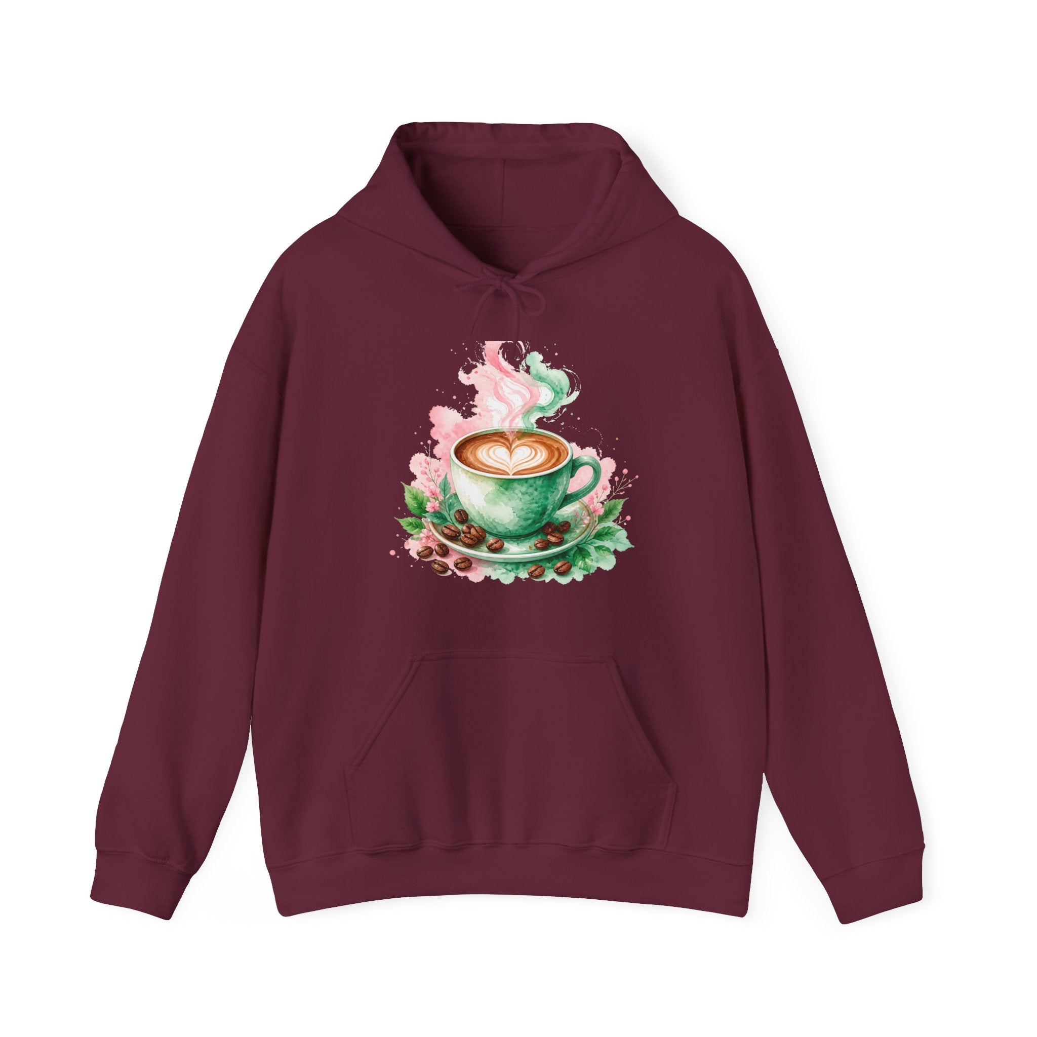 Matching Couple Sweatshirt - Coffee & Tea Matching Couple Hooded Sweatshirt Watercolor Art His Hers Engagement Gift - Design A