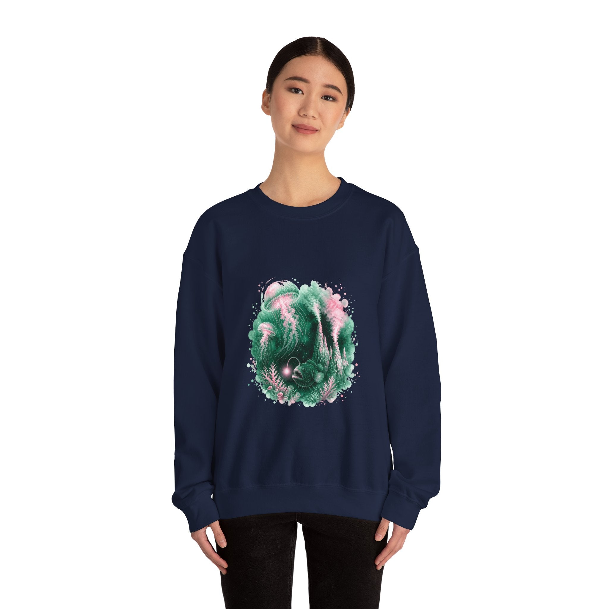 Matching Couple Sweatshirt - Coral Reef & Deep Sea Matching Couple Crewneck Sweatshirt Watercolor Art His Hers Engagement Gift - Design B