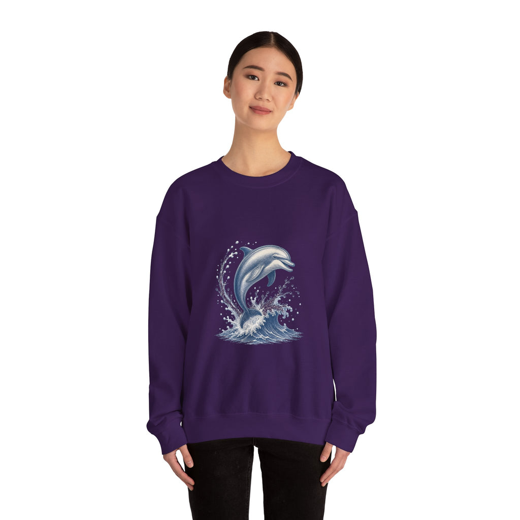 Matching Couple Sweatshirt - Shark & Dolphin Matching Couple Premium Fleece Sweatshirt Vintage Art His Hers Honeymoon Gift - Design B