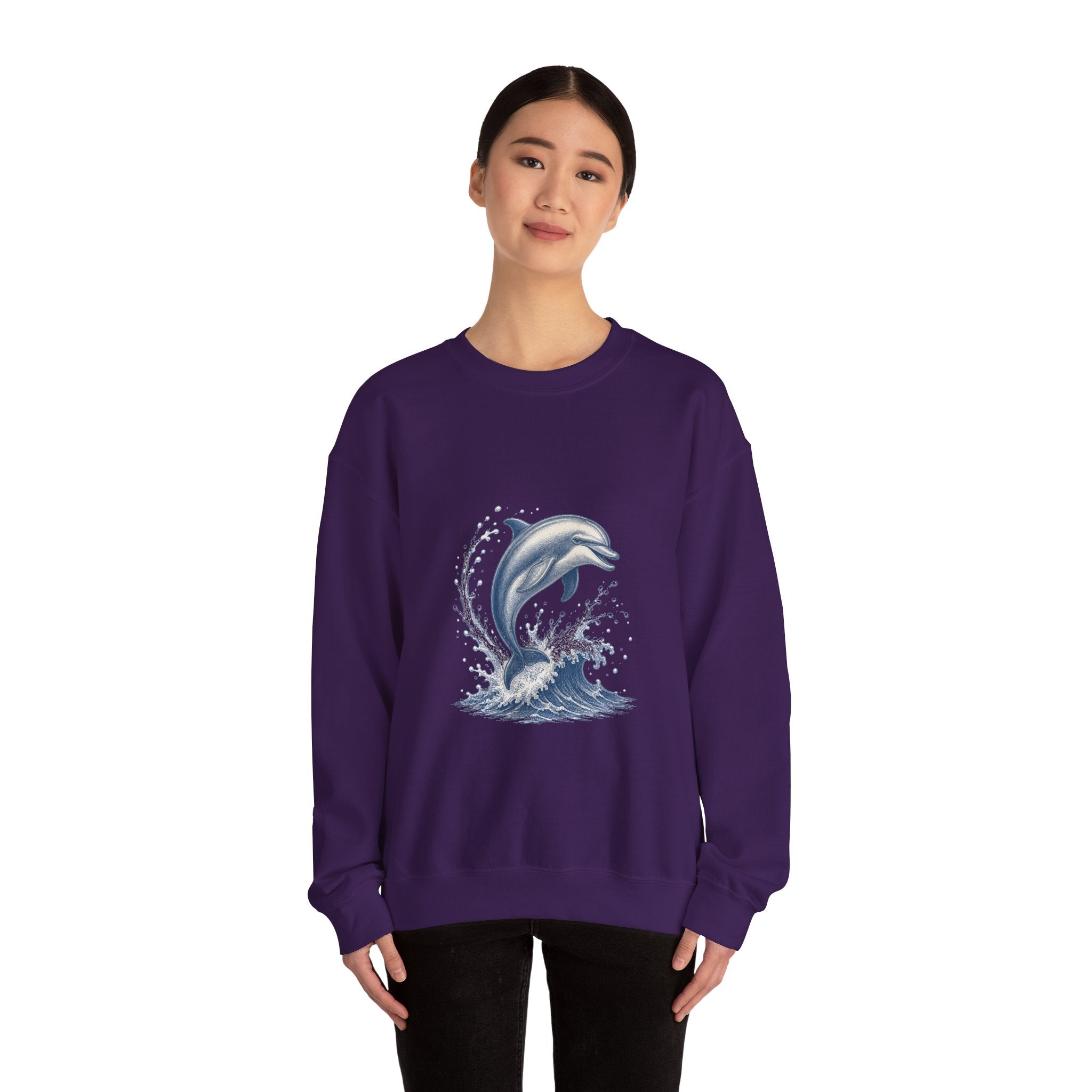 Matching Couple Sweatshirt - Shark & Dolphin Matching Couple Premium Fleece Sweatshirt Vintage Art His Hers Honeymoon Gift - Design B