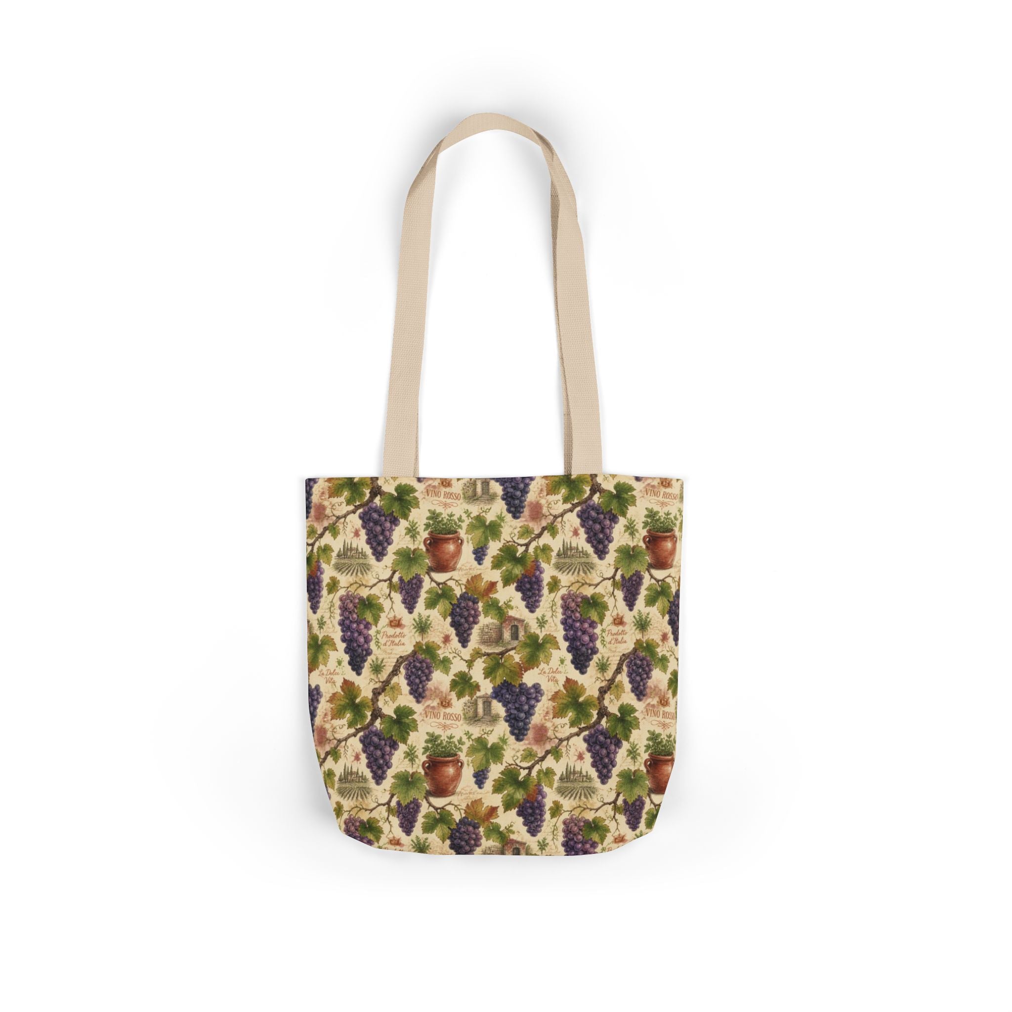 Grape Clusters Canvas Tote Bag Mediterranean Kitchen Watercolor Design Italian Cottagecore Gift
