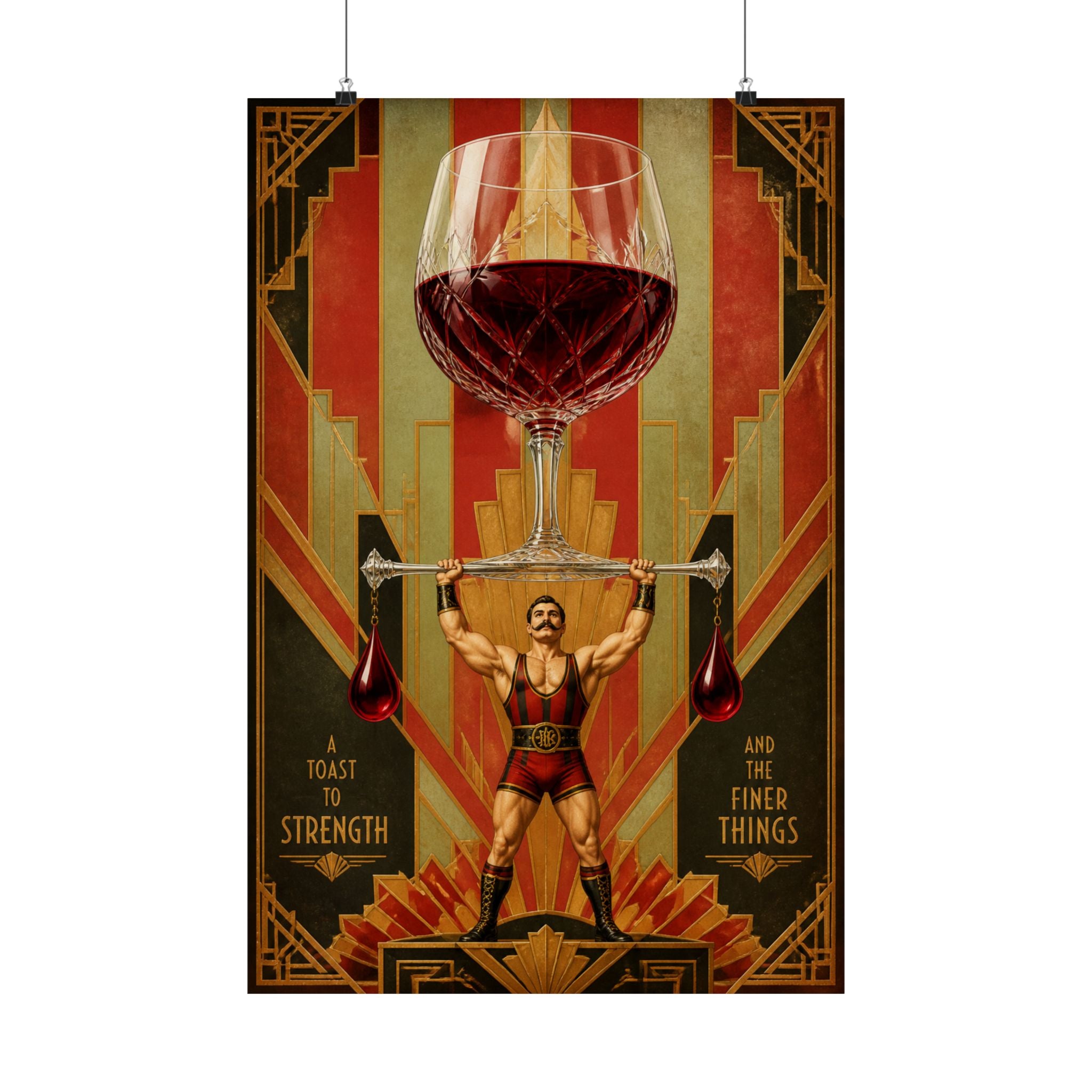 Wine Glass Strongman Wall Art Poster 24×36 Art Deco Bar Area Decor Maximalist Print