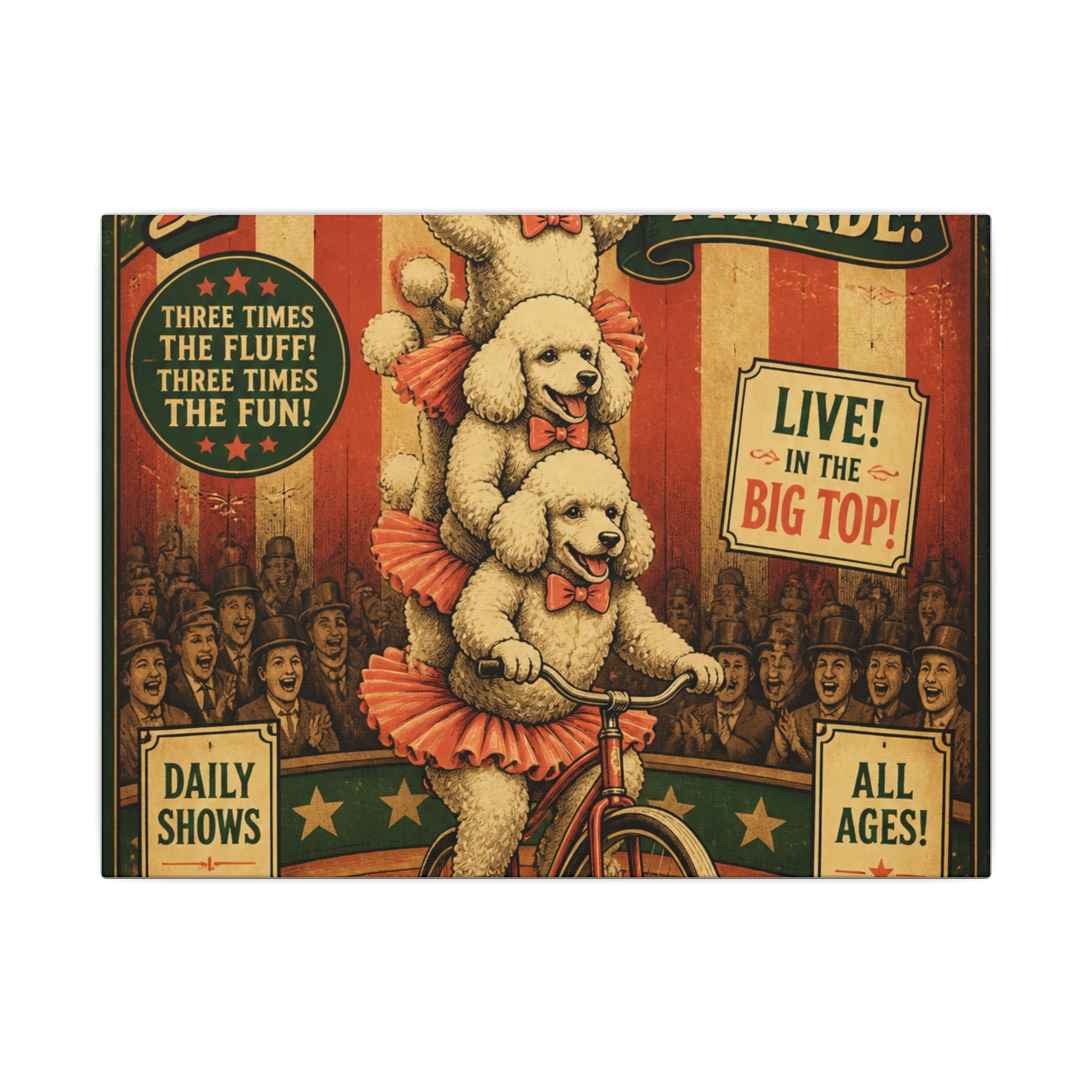 Poodle Stack Bicycle Wall Art Canvas 24×36 Vintage Circus Bedroom Decor Maximalist Print
