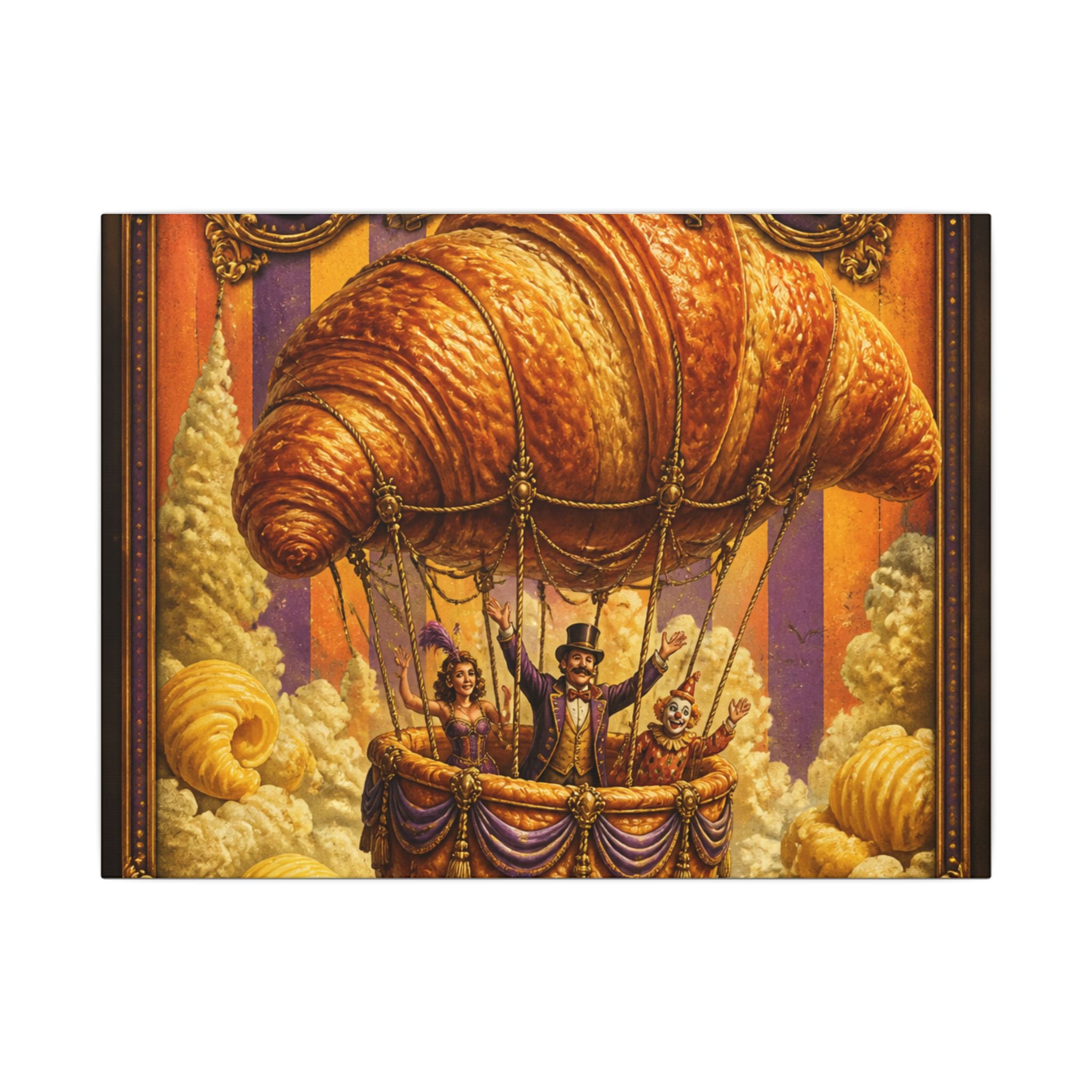 Croissant Hot Air Balloon Wall Art Canvas 16×20 Baroque Home Office Decor Maximalist Print