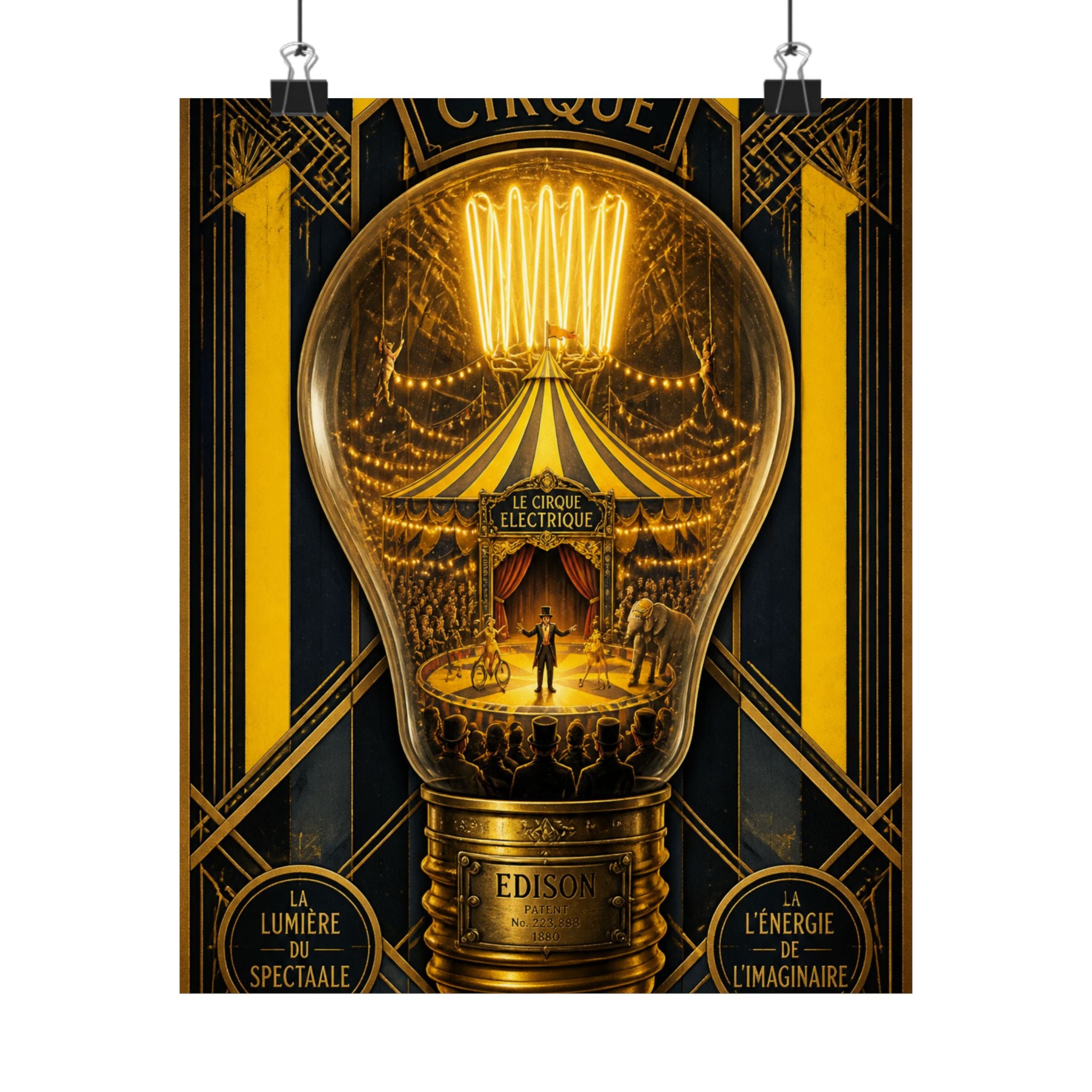 Light Bulb Circus Wall Art Poster 24×36 Art Deco Bar Area Decor Maximalist Print