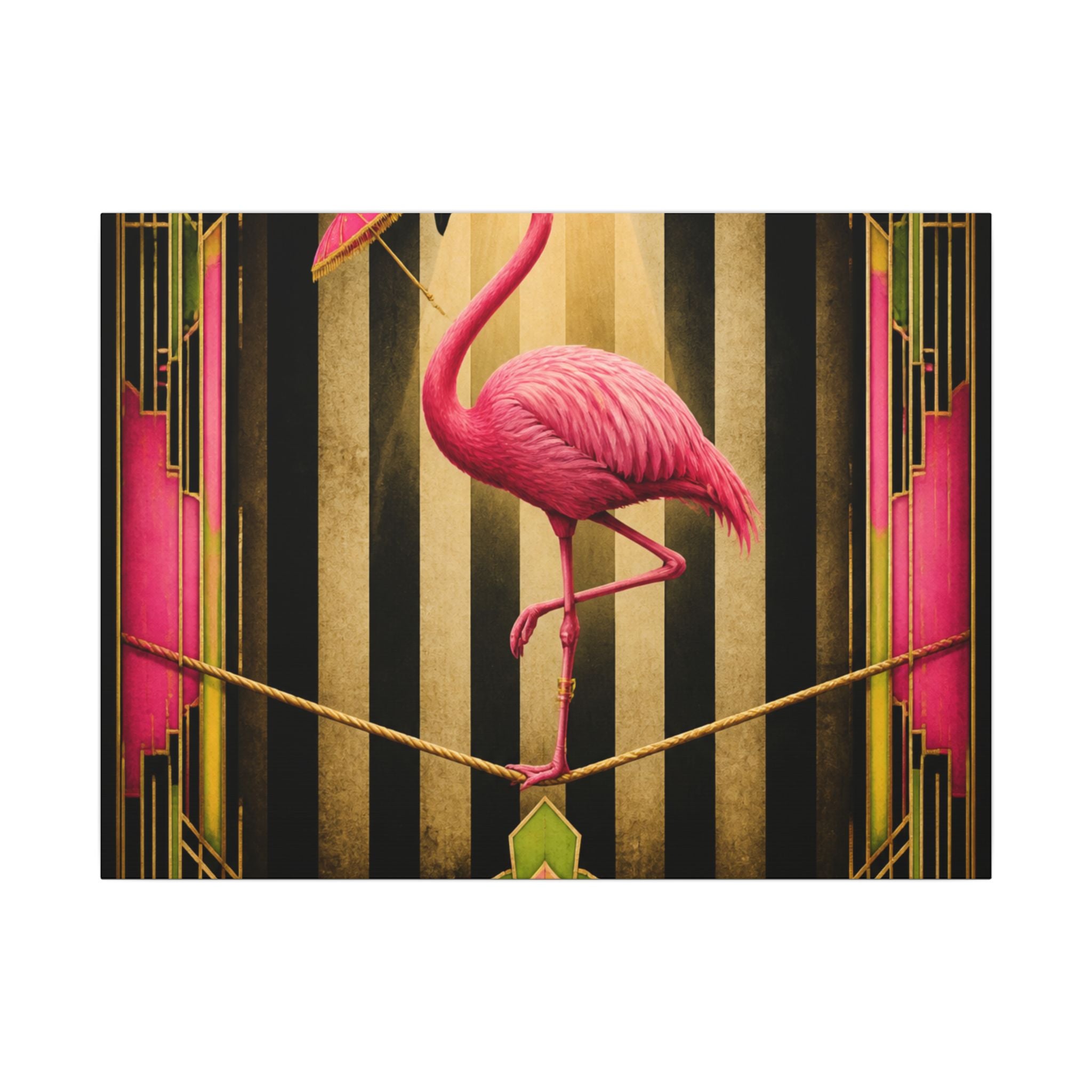 Flamingo Tightrope Wall Art Canvas 16×20 Art Deco Entryway Decor Maximalist Print