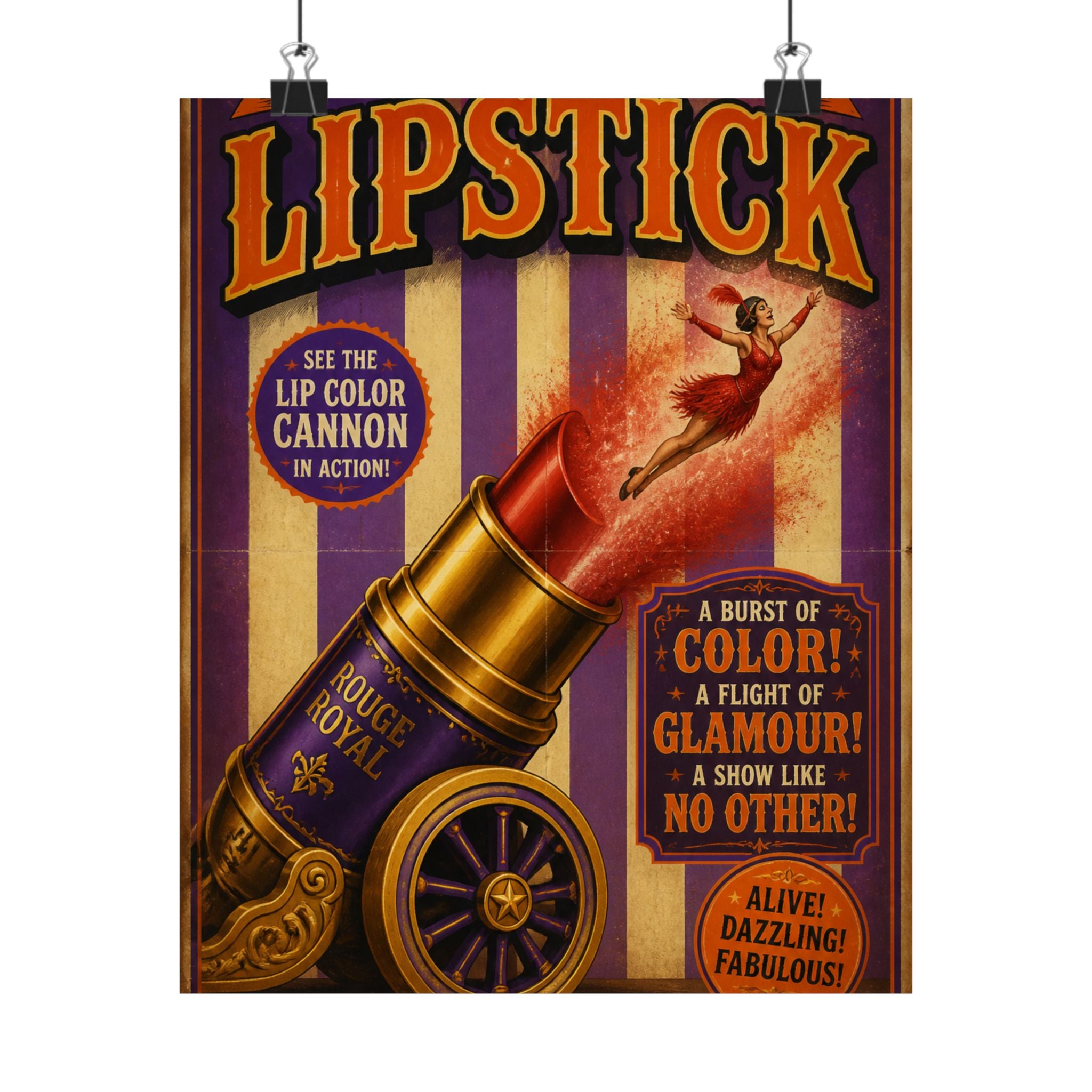 Lipstick Cannon Wall Art Poster 24×36 Vintage Circus Bedroom Decor Maximalist Print
