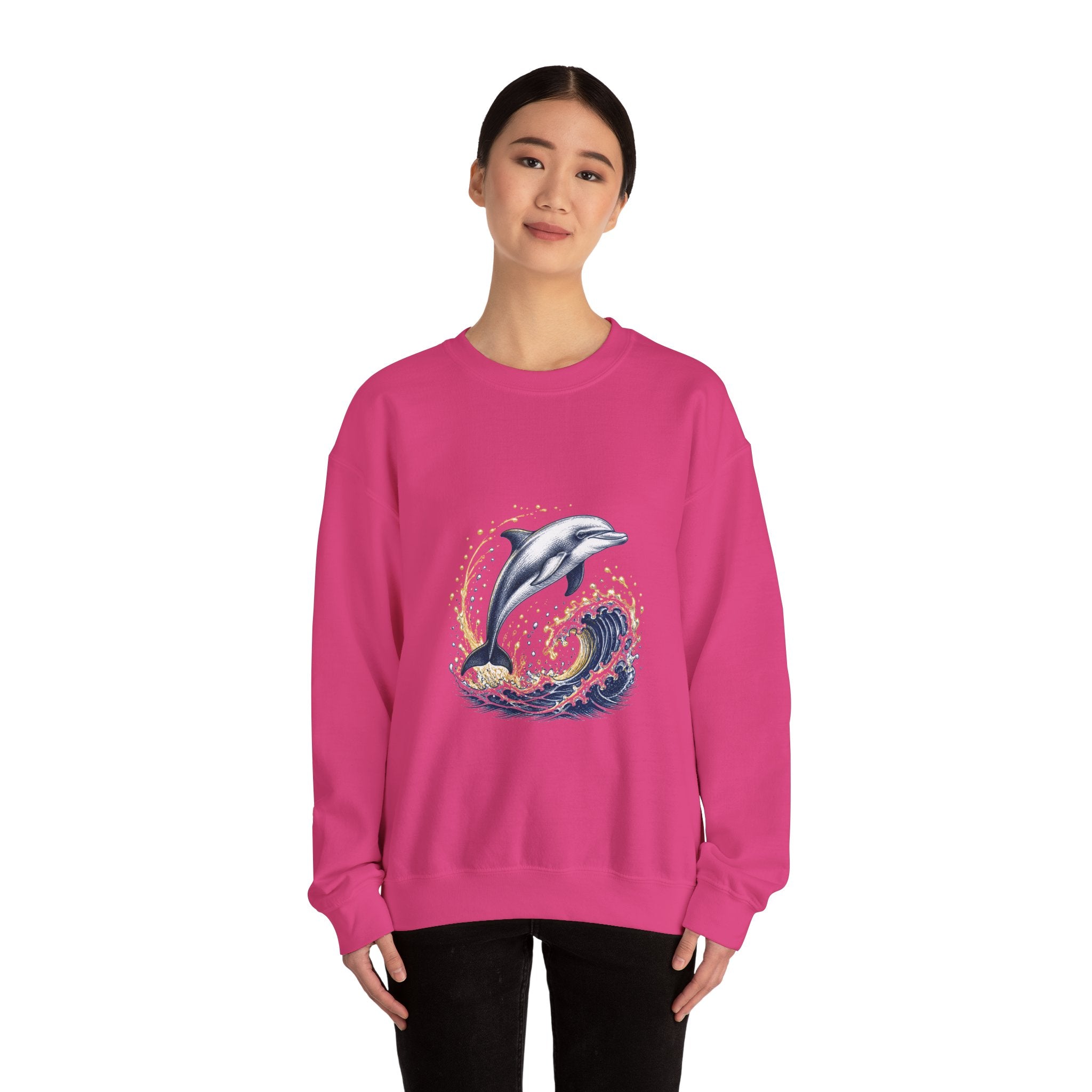Matching Couple Sweatshirt - Shark & Dolphin Matching Couple Comfort Colors Crew Hand-Drawn Art His Hers Anniversary Gift - Design B