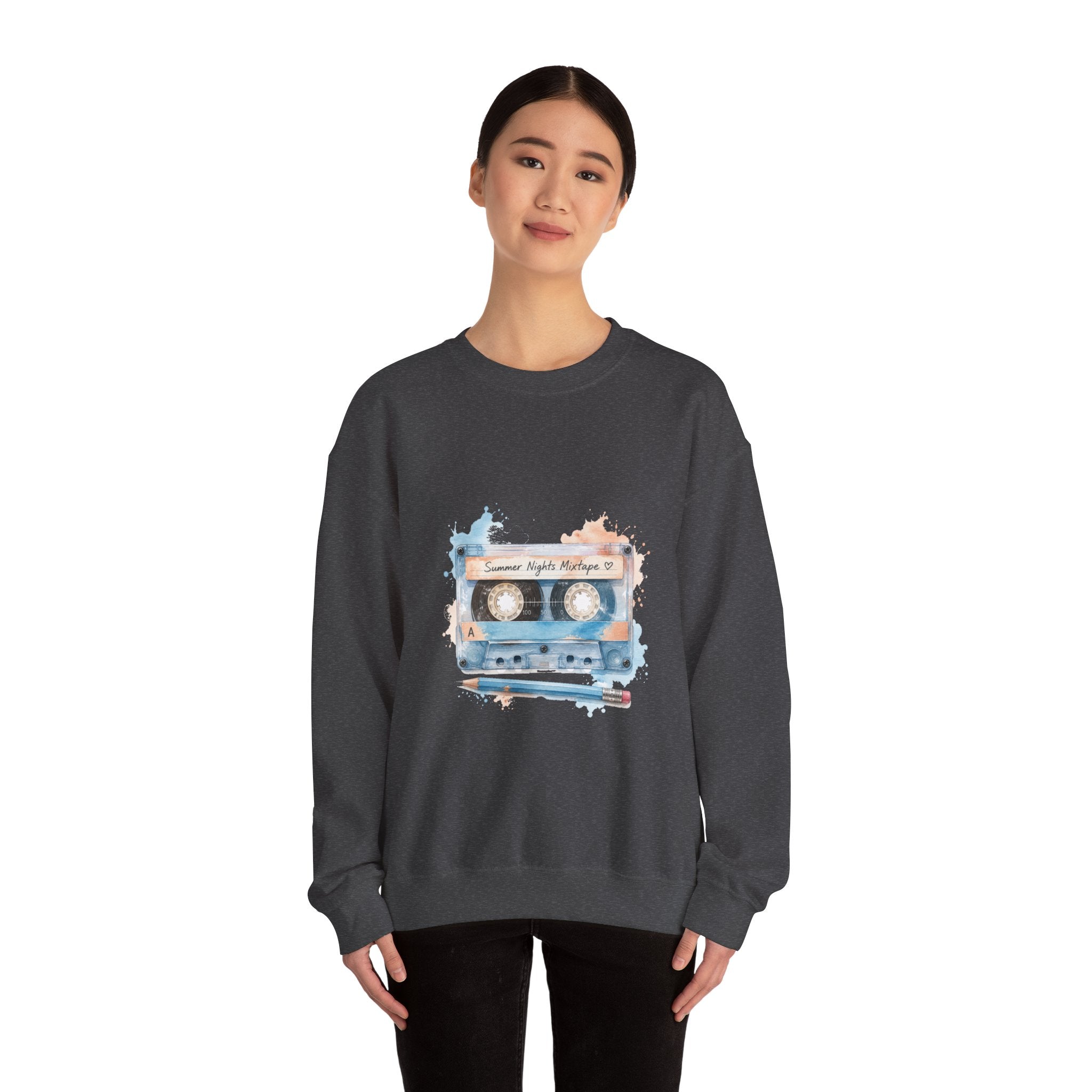 Matching Couple Sweatshirt - Vinyl & Cassette Matching Couple Comfort Colors Crew Watercolor Art His Hers Birthday Gift - Design B