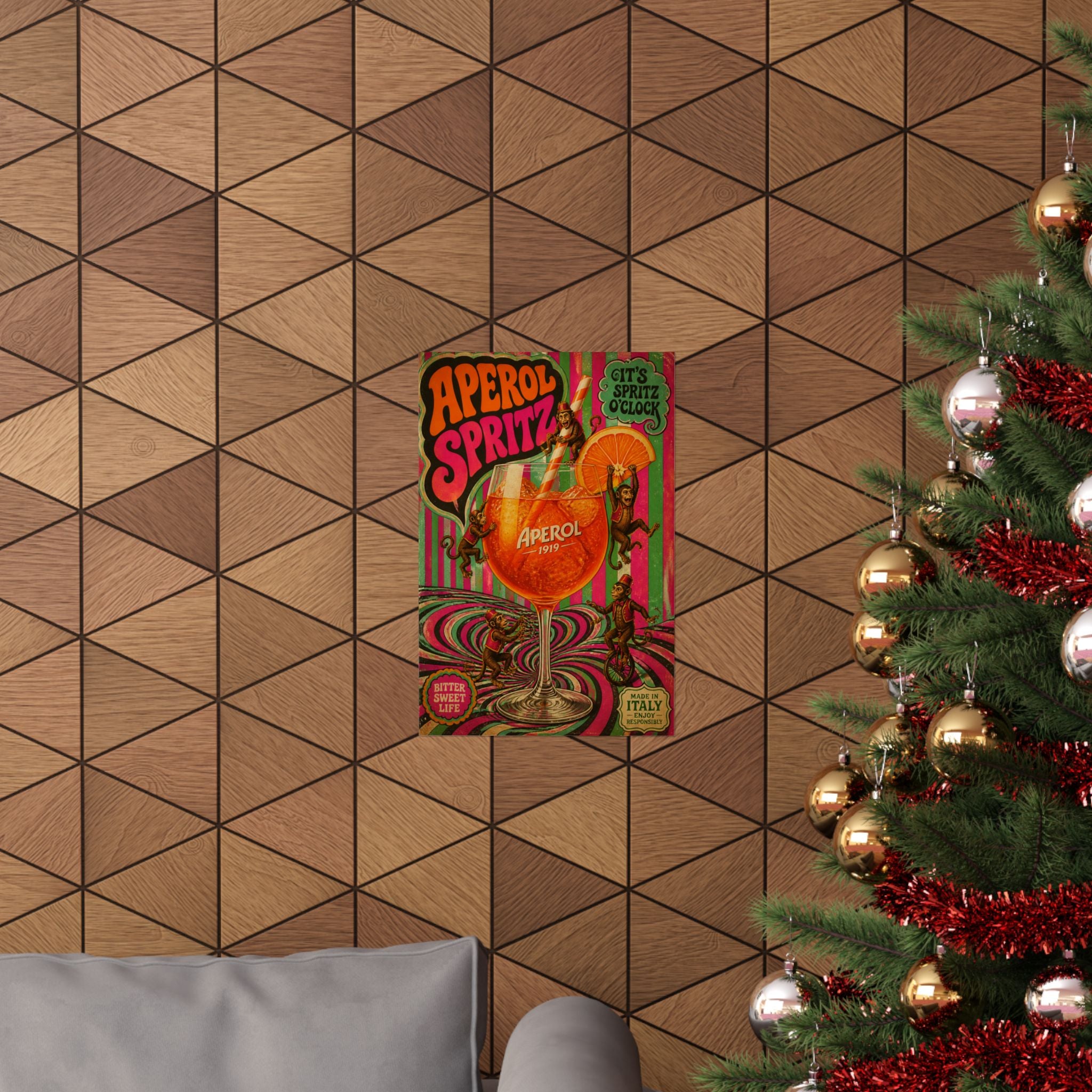 Aperol Spritz Monkeys Wall Art Poster 24×36 Psychedelic Dining Room Decor Maximalist Print