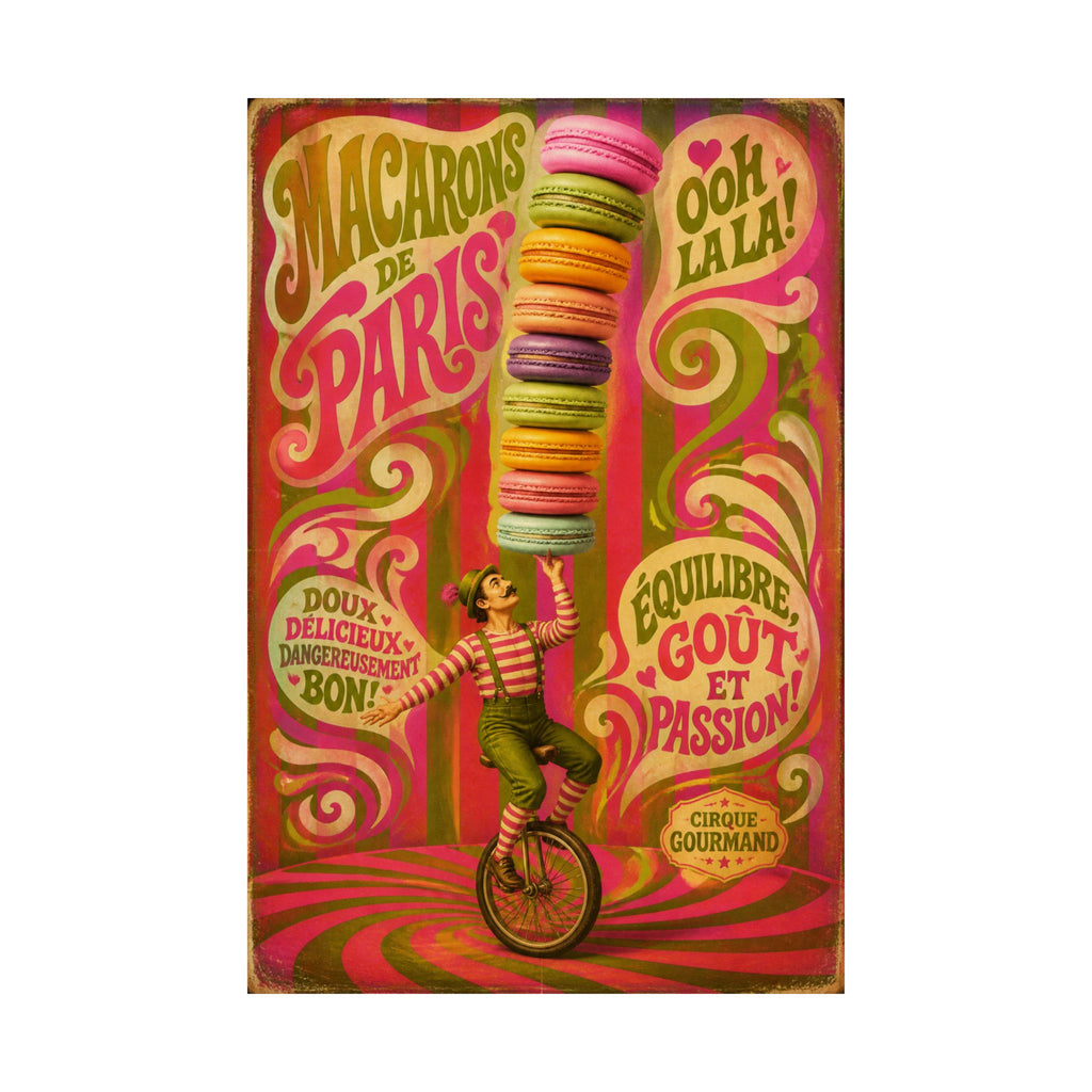 Macaron Balancing Tower Wall Art Poster 18×24 Psychedelic Cafe Decor Maximalist Print