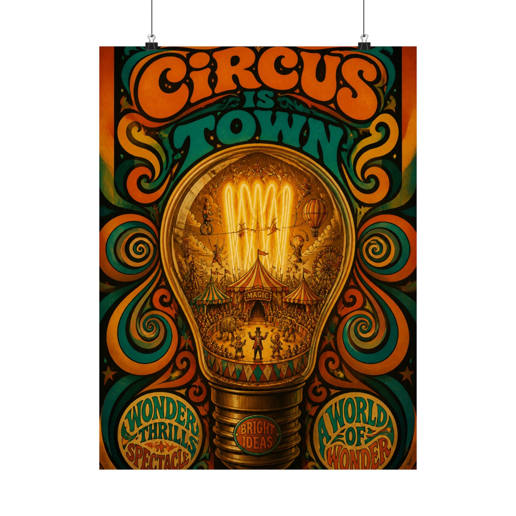 Light Bulb Circus Wall Art Poster 18×24 Psychedelic Cafe Decor Maximalist Print