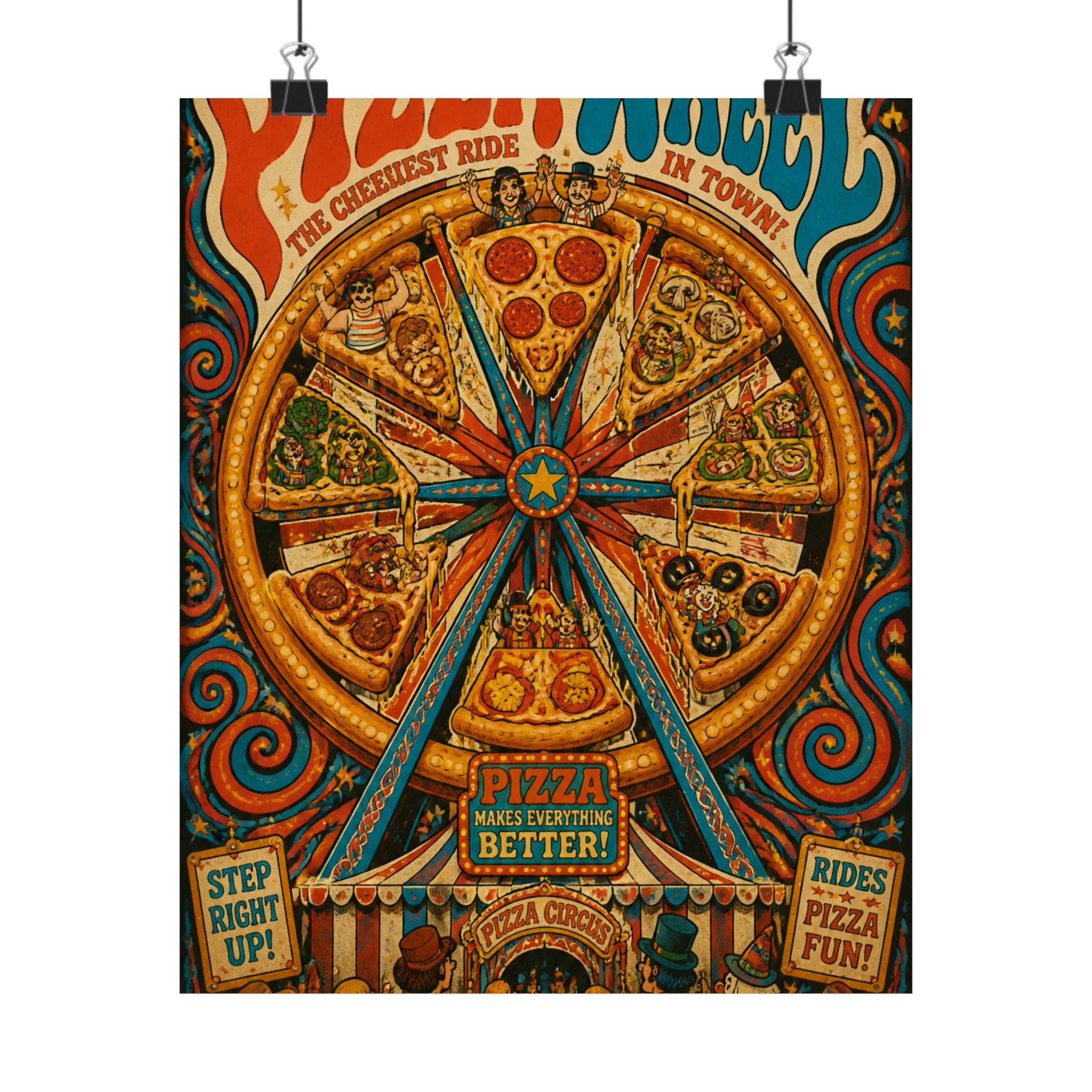 Pizza Ferris Wheel Wall Art Poster 18×24 Psychedelic Cafe Decor Maximalist Print