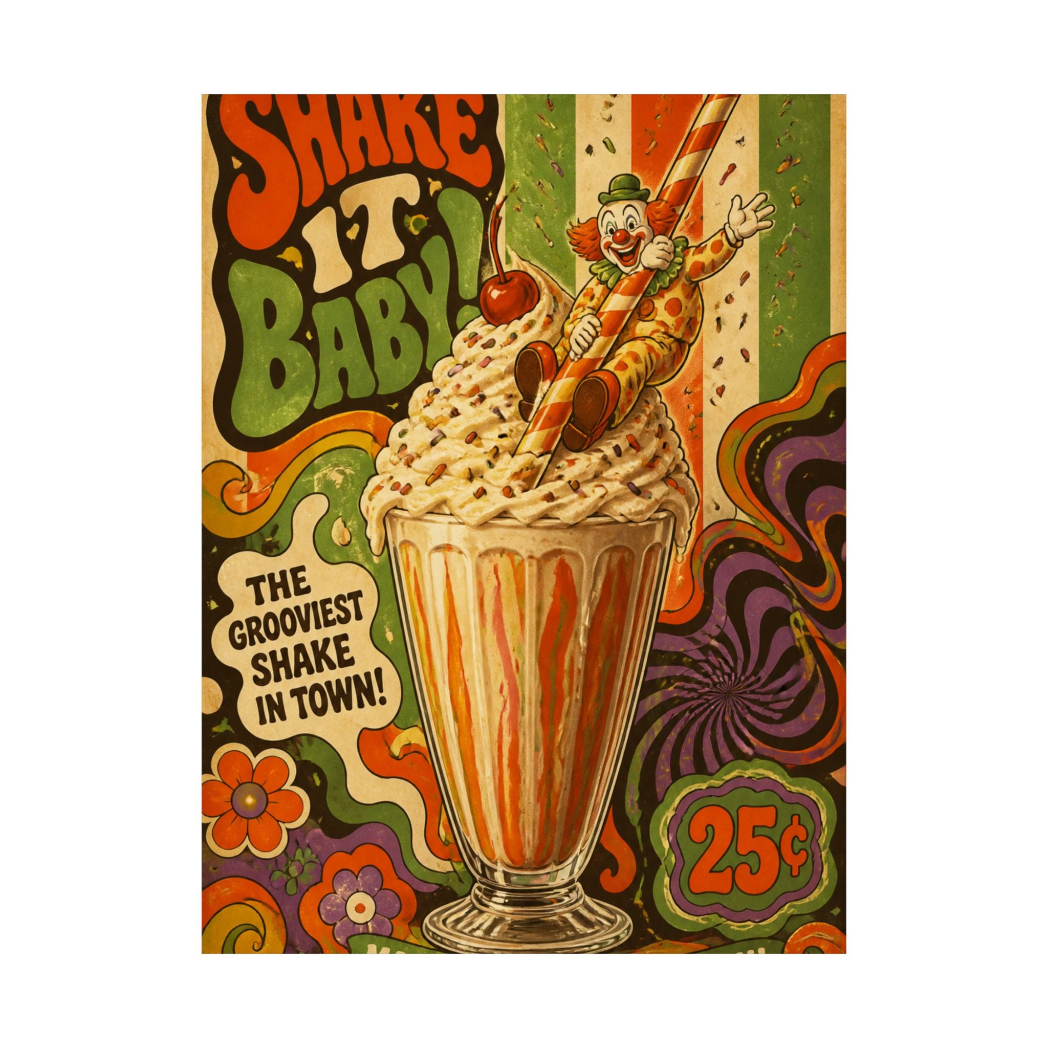 Milkshake Slide Clown Wall Art Poster 18×24 Psychedelic Cafe Decor Maximalist Print