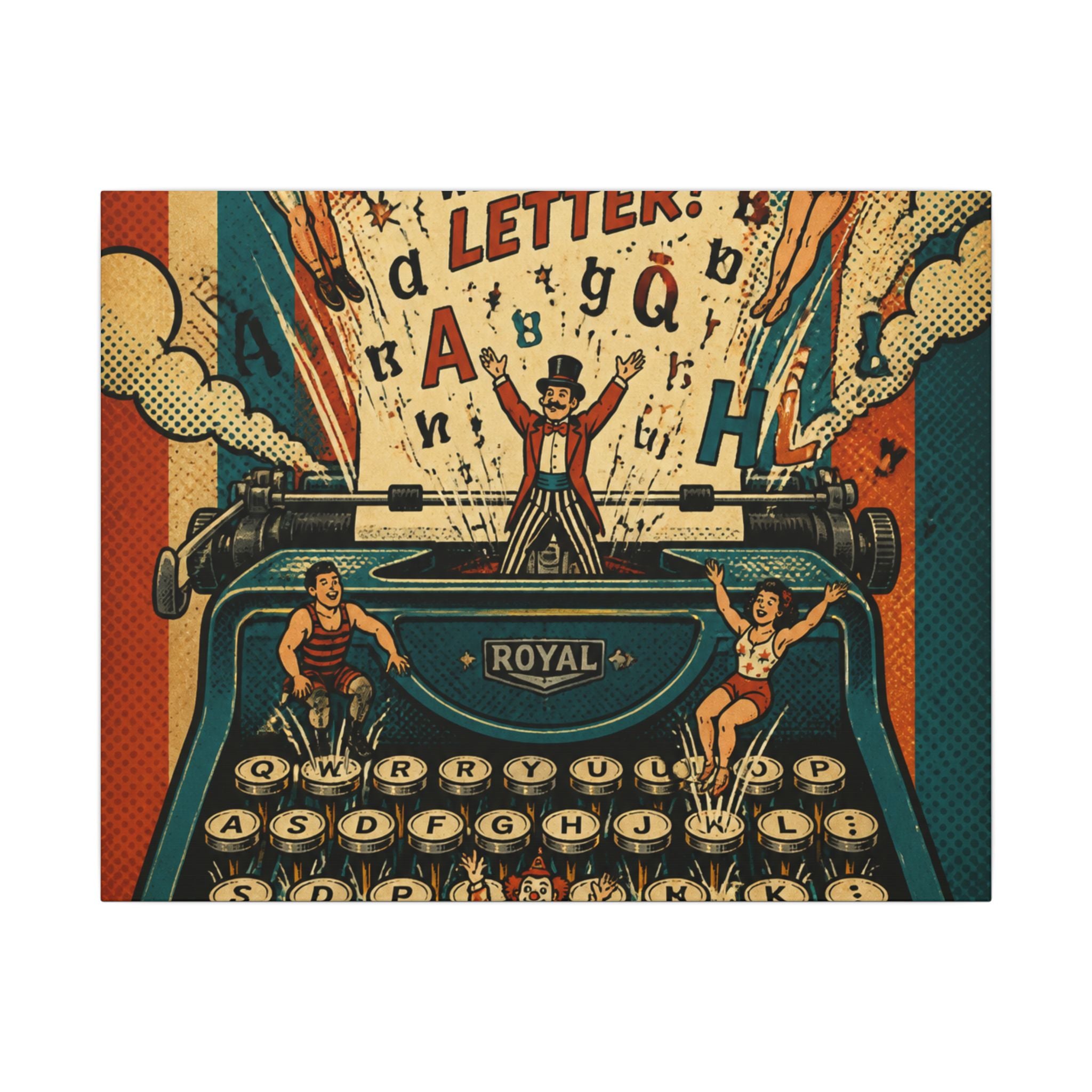 Typewriter Flying Letters Wall Art Canvas 24×36 Pop Art Restaurant Decor Maximalist Print