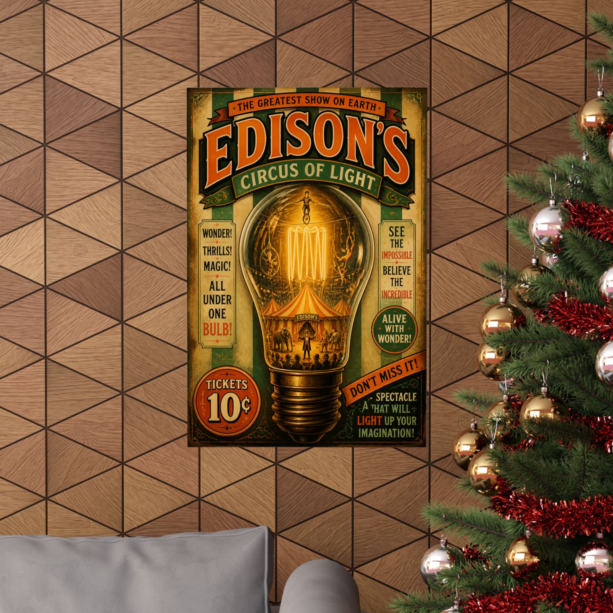 Light Bulb Circus Wall Art Poster 18×24 Vintage Circus Kitchen Decor Maximalist Print